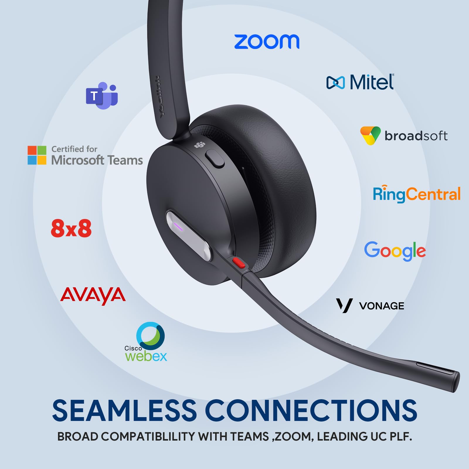 Yealink WH64 Hybrid Wireless DECT Headset with Bluetooth - 492ft Range, 32H Talk Time, Noise Cancelling Mic for Teams/Zoom/Skype - UC Certified PC Headset with Charging Stand - Perfect for Remote Work & Call Centers