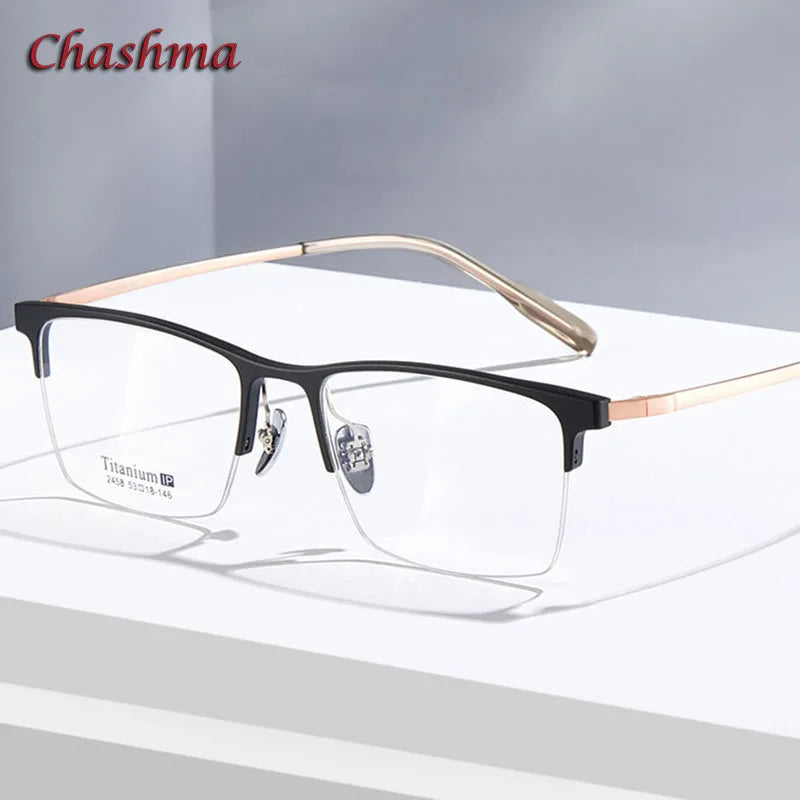 Titanium Square Semi-Rimless Eyeglasses for Men - Lightweight & Durable Frame - Perfect for Reading, Work, and Everyday Use