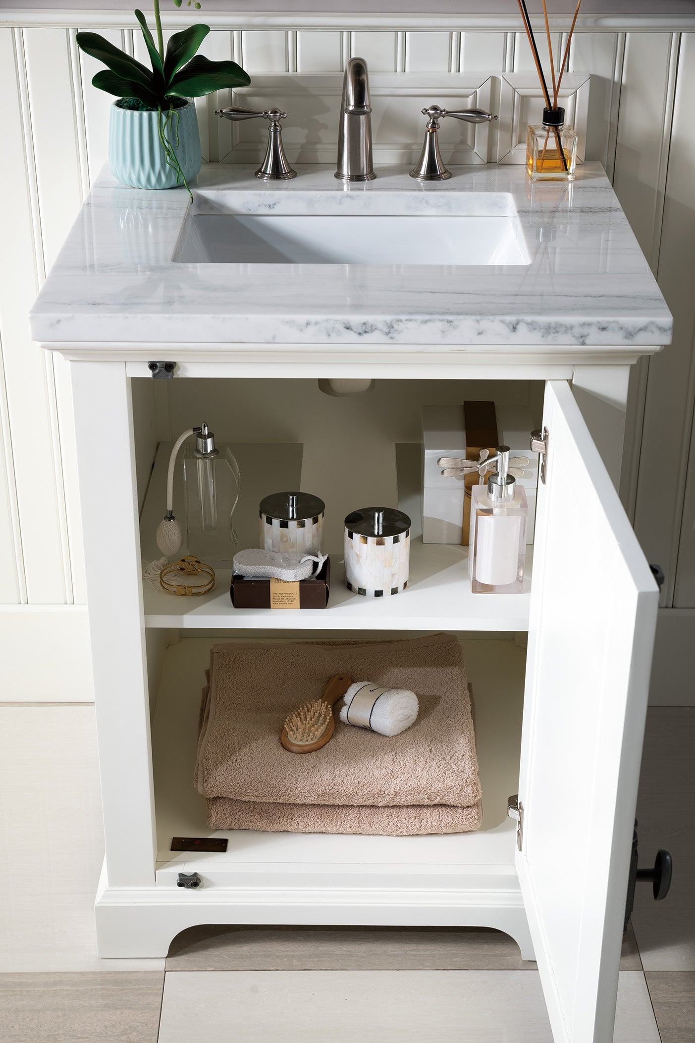 Providence 26-Inch Bright White Bathroom Vanity with 3CM Arctic Fall Solid Surface Top - Perfect for Modern Small Bathrooms & Powder Rooms