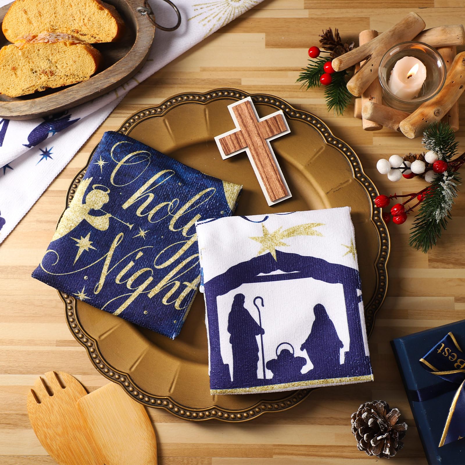 Oudain 6-Pack Christmas Kitchen Towels Set - Nativity Scene Dish Towels, Hand Towels & Tea Towels for Holiday Decor - Perfect for Christmas Party Supplies, Gifts & Festive Kitchen Decorating
