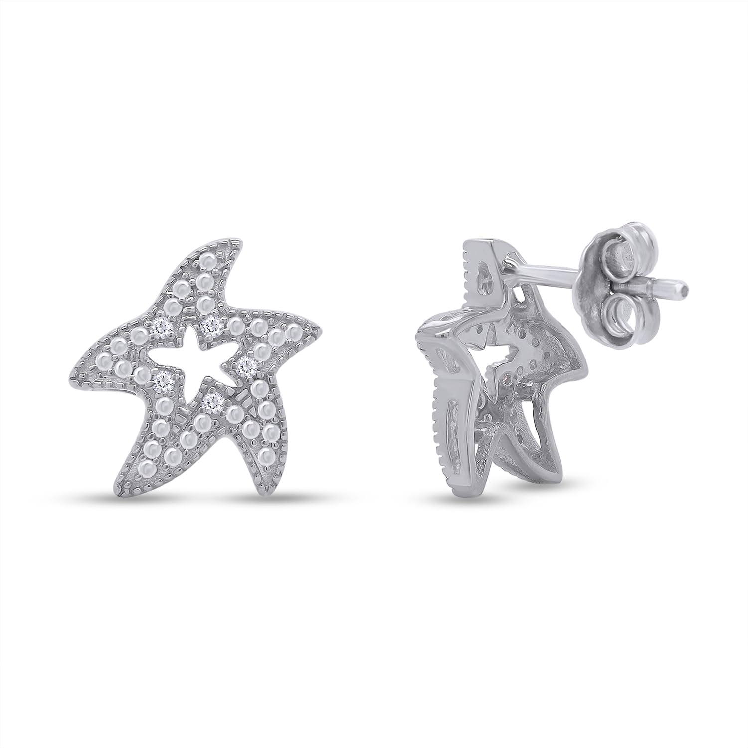 14K Gold Plated 925 Sterling Silver Diamond Accent Starfish Stud Earrings for Women | Valentine's Day Gift for Her | Perfect for Beach Vacations, Summer Outfits & Romantic Occasions