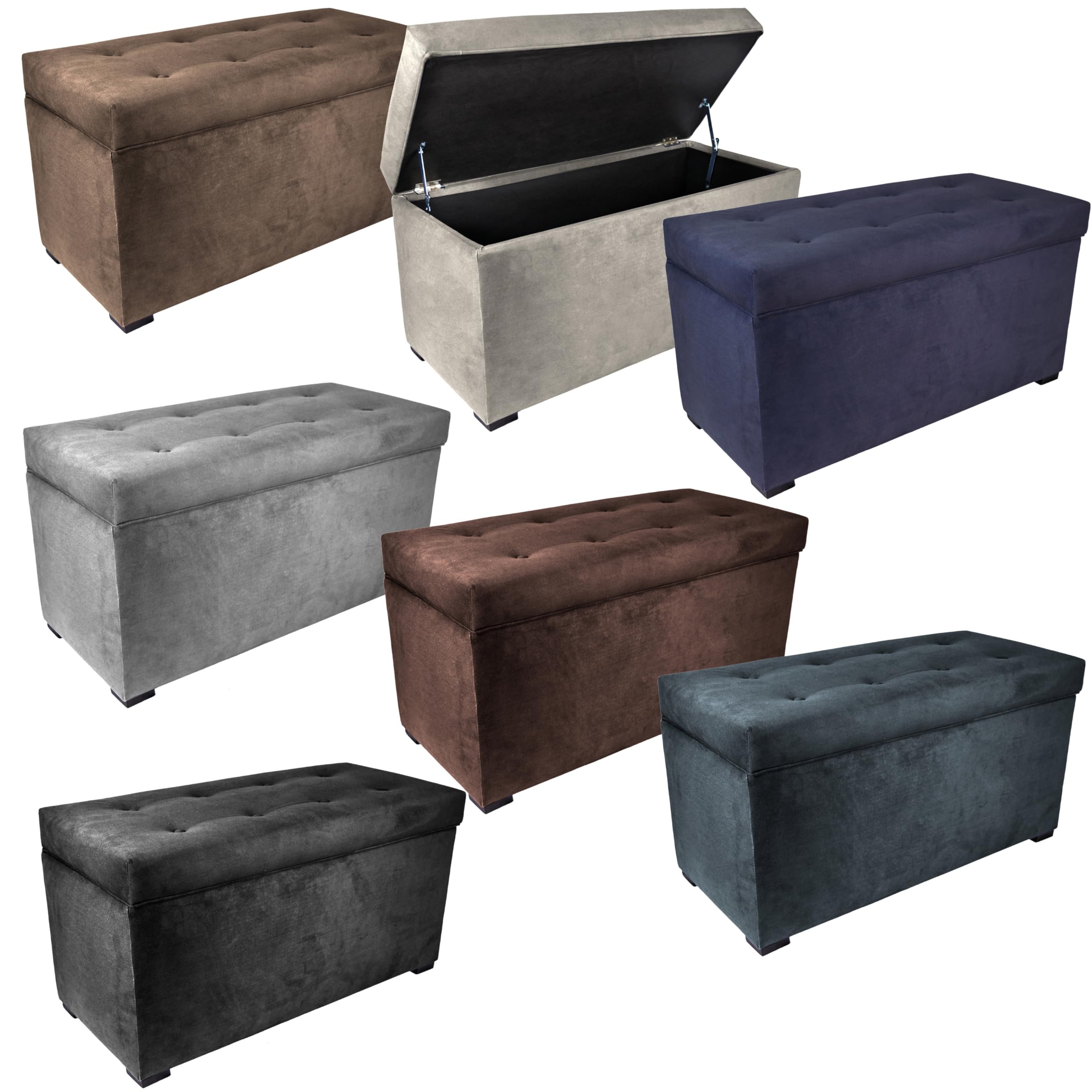 Angela 8-Button Tufted Storage Trunk Bench with Hidden Compartment - Grey Upholstered Ottoman for Entryway, Bedroom & Living Room Organization