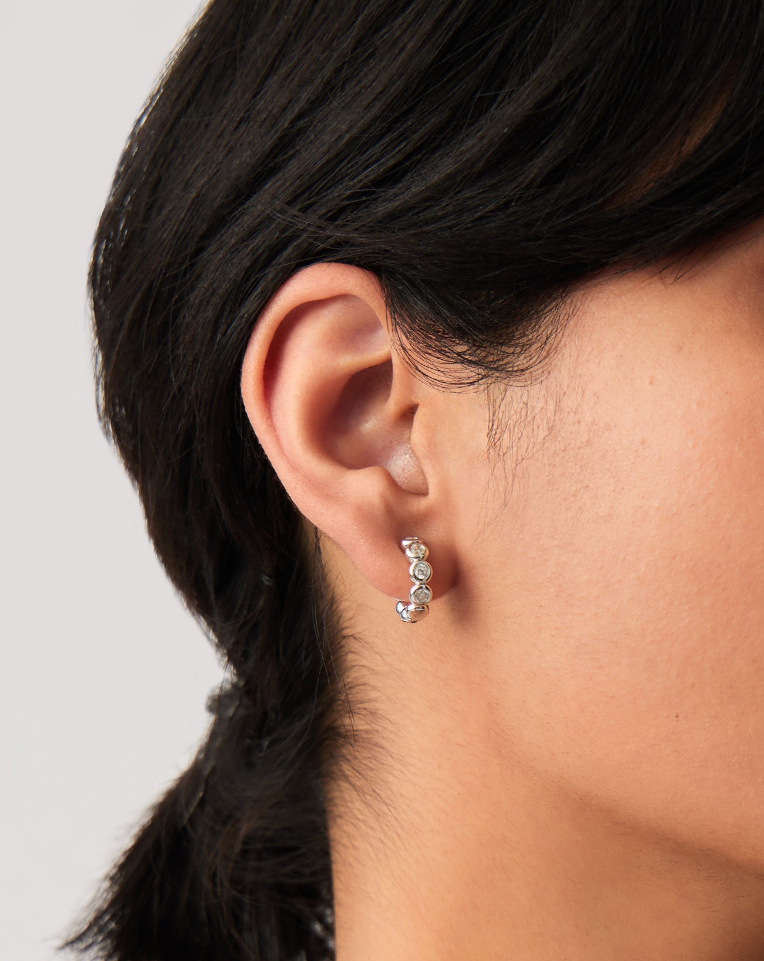 Sterling Silver Cubic Zirconia Tennis Small Hoop Earrings for Women - Elegant Everyday Jewelry for Work, Date Night & Special Occasions