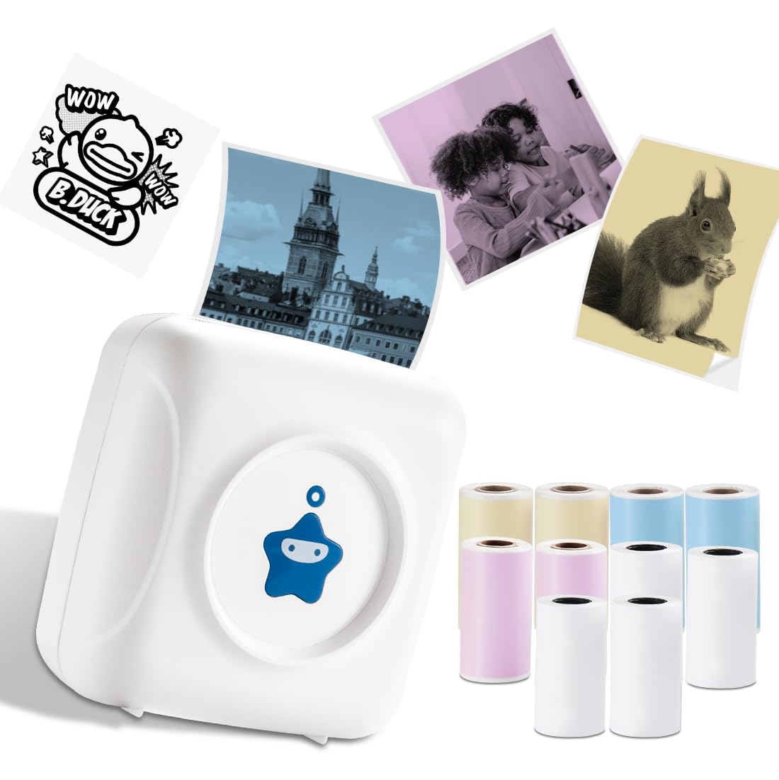 Portable Thermal Printer for Stickers & Photos - Mini Bluetooth Wireless Printer Compatible with iPhone, Android - Pocket Photo Printer for DIY Projects, Travel, Business & Home Use with 10x Printing Paper