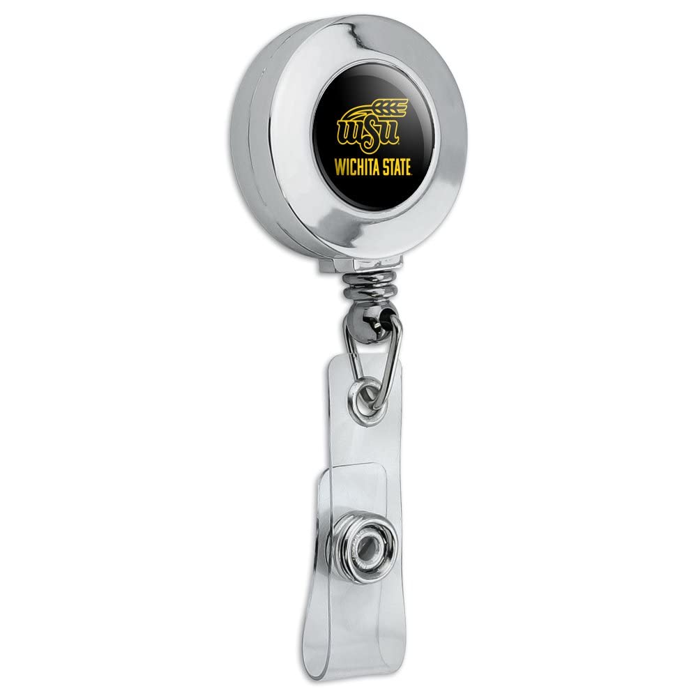 Wichita State Shockers Secondary Logo Retractable Badge Reel - Chrome ID Card Holder Clip for Work, School, and Events