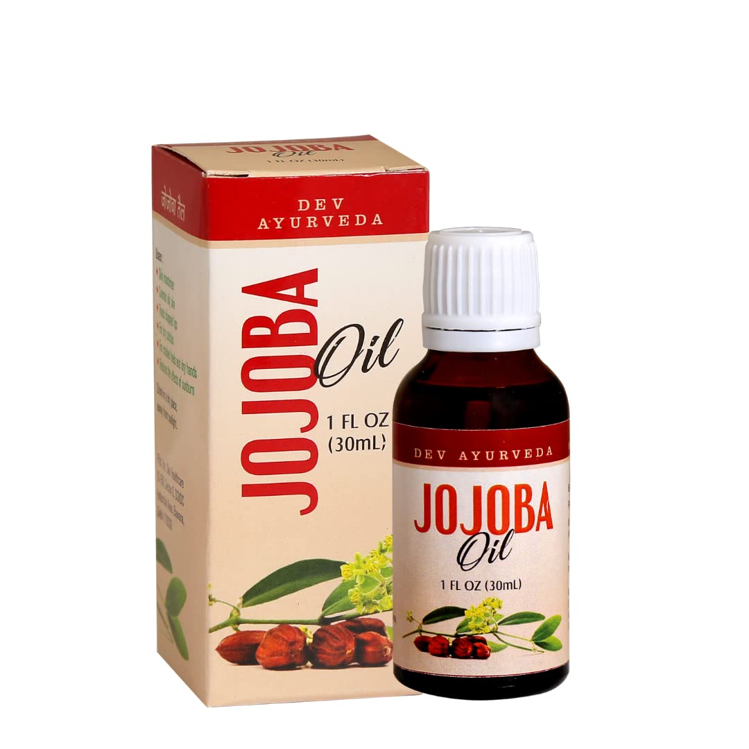 100% Pure & Natural Cold Pressed Jojoba Oil by Dev Ayurveda - 30mL for Hair Growth, Skin Hydration & Makeup Removal | Organic, Vegan & Chemical-Free