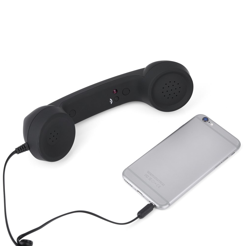 Vintage Wired Telephone Headset with 3.5mm Jack & Built-in Mic - Anti-Radiation Retro Phone Handset for iPhone & Smartphones - Perfect for Office Calls, Gaming & Vintage Style Lovers (Black)