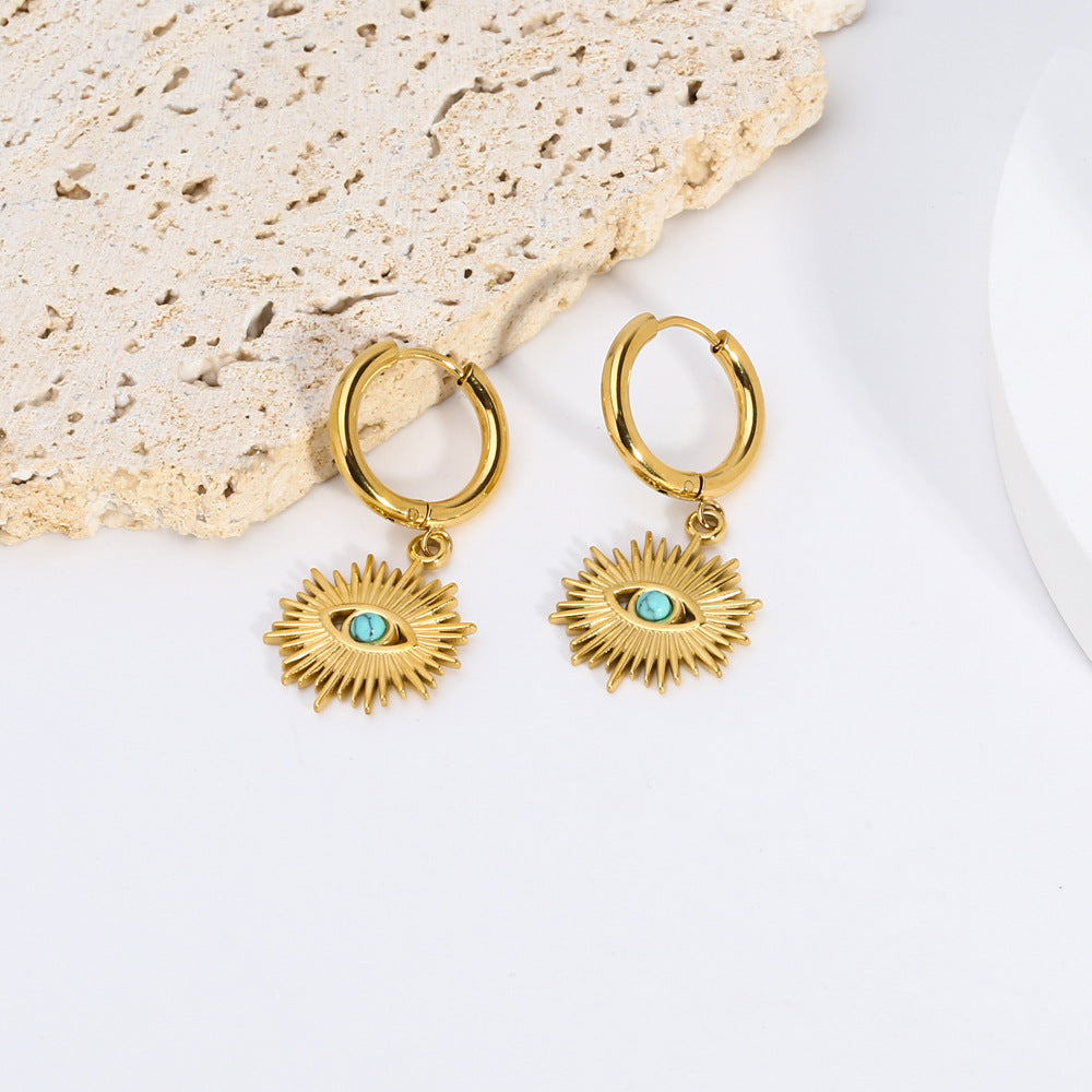 Evil Eye Fan Shaped Huggie Hoop Earrings for Women - Gold & Silver Boho Dangle Earrings | Perfect for Everyday Wear, Parties & Gifts | JDE061