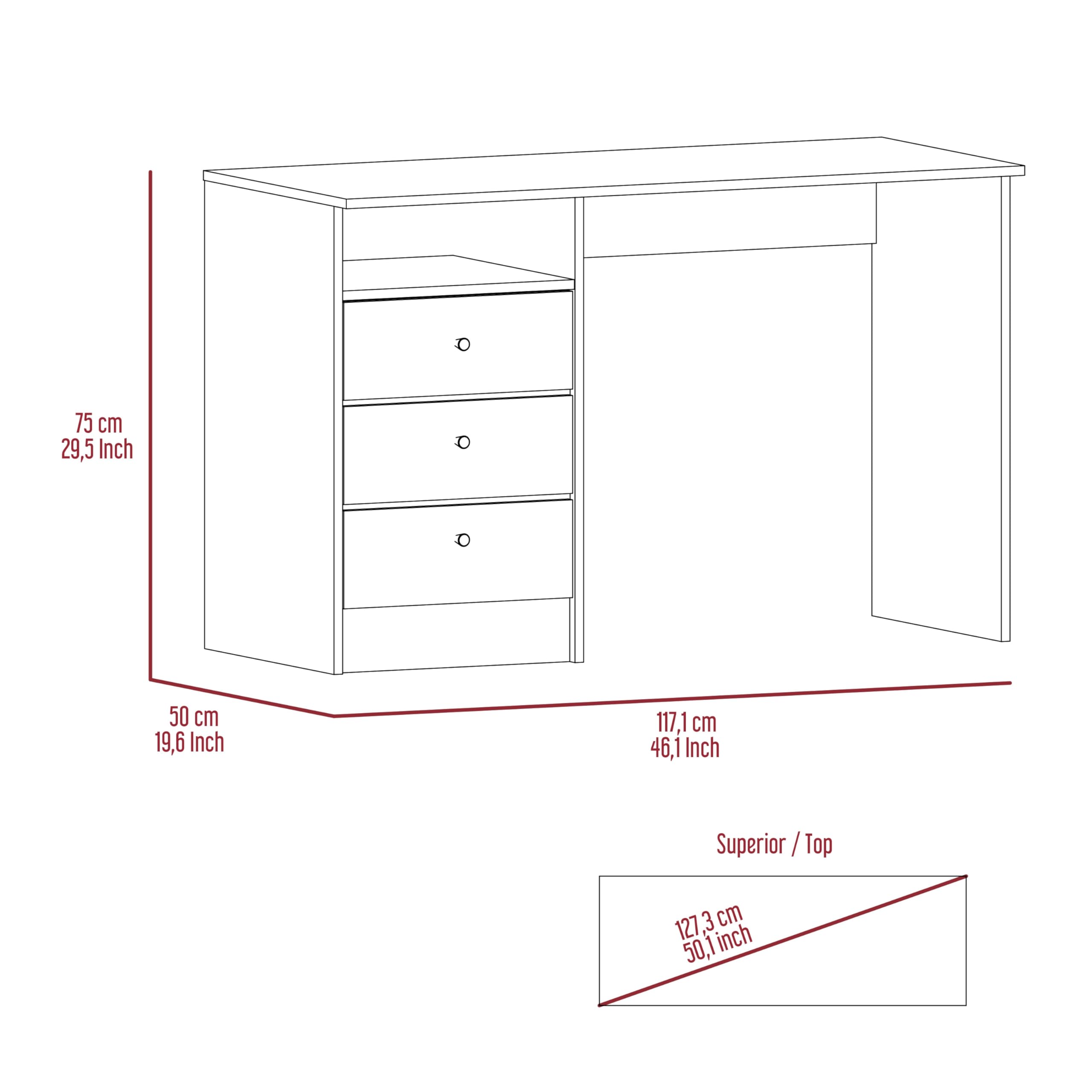 Tuhome Andalucia 3-Drawer Computer Desk with Shelf - Light Gray Home Office Desk for Small Spaces, Study & Workstation