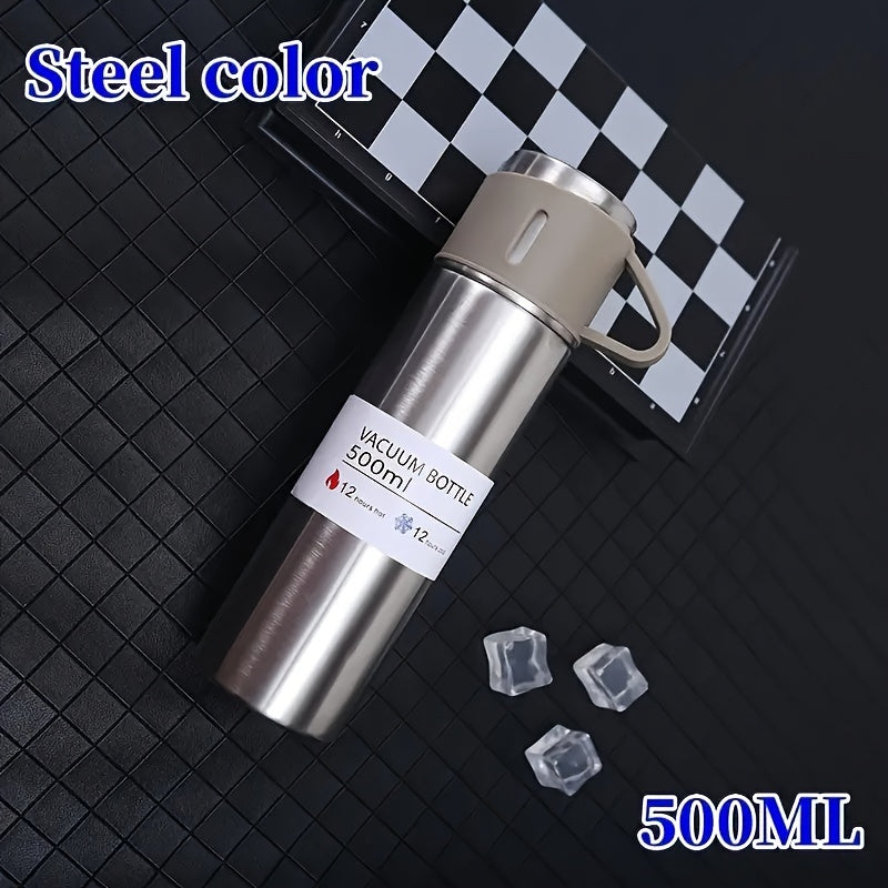 1pc/1 Set Insulated Vacuum Flask - Keeps Hot & Cold Drinks at Perfect Temperature for 12+ Hours, 3 Leak-Proof Cup Lids, Stainless Steel Travel Mug for Coffee, Tea & Water - Ideal for Office, Camping, Gym & Commuting - Perfect Christmas & Corporate Gift