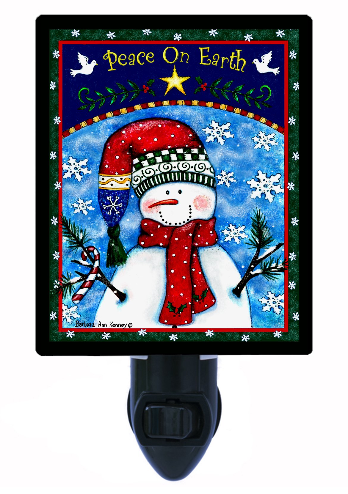 Snowman LED Night Light for Christmas - Peace on Earth Holiday Decor, Warm White Bedroom Nightlight for Kids Room, Nursery, or Seasonal Home Decoration