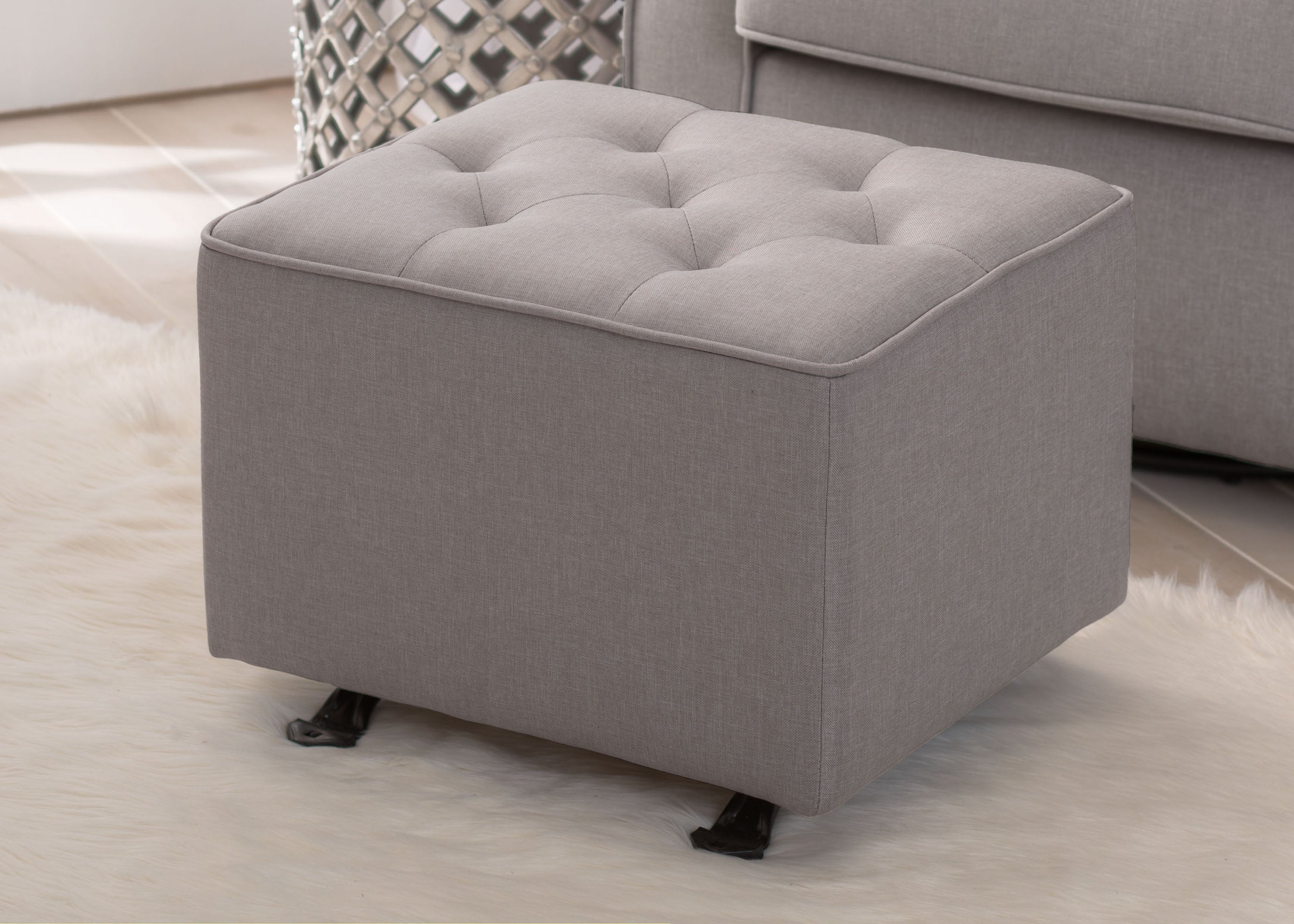 Emma Diamond Tufted Nursery Gliding Ottoman - Soft Upholstered Baby Room Footrest, Rocking Chair Companion for Nursing & Relaxing - Perfect for Nursery, Bedroom & Living Room