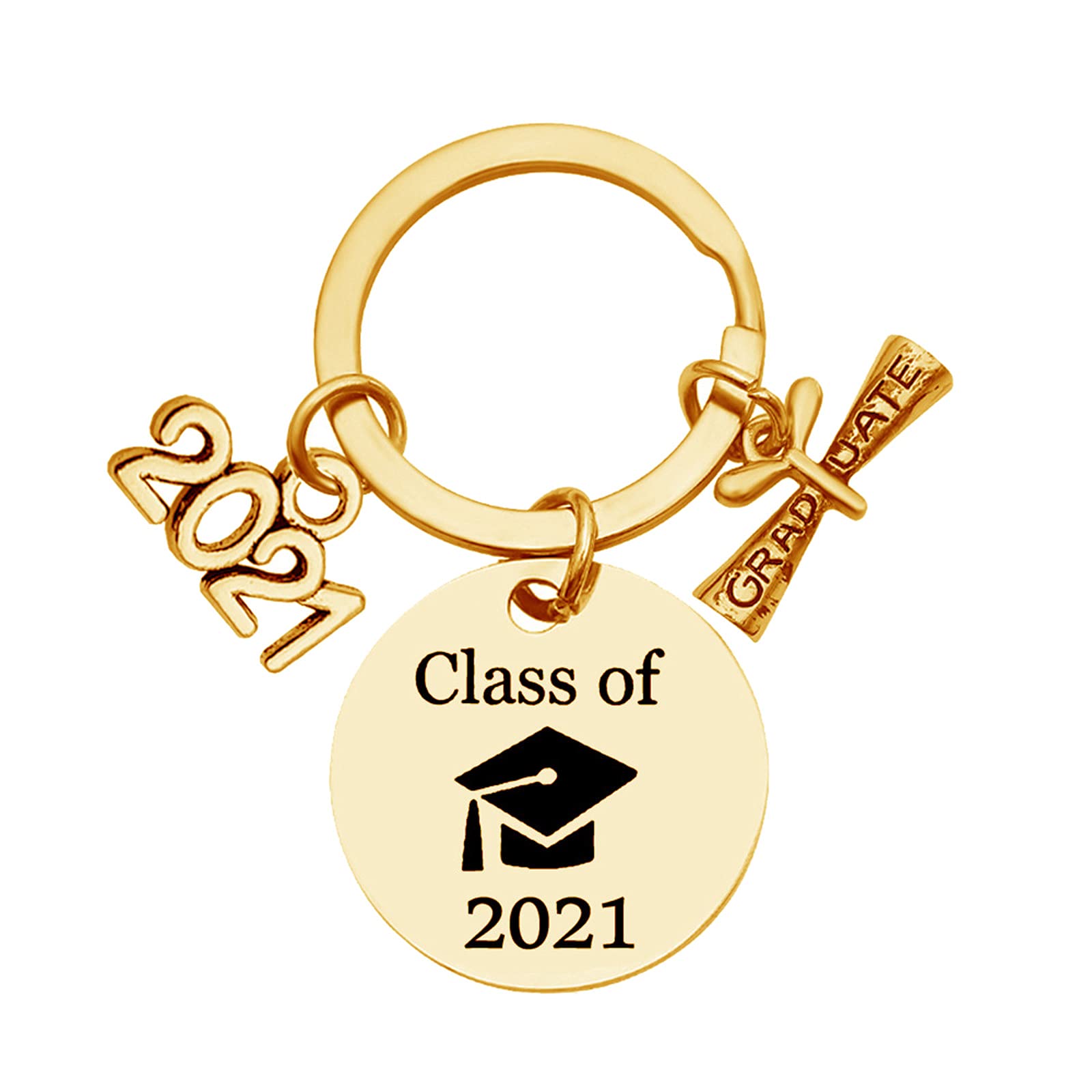 Stainless Steel Keychain - Durable Graduation Gift for 2021, Small Key Ring with Engraved Ring - Perfect for Graduates, Students, and Everyday Use