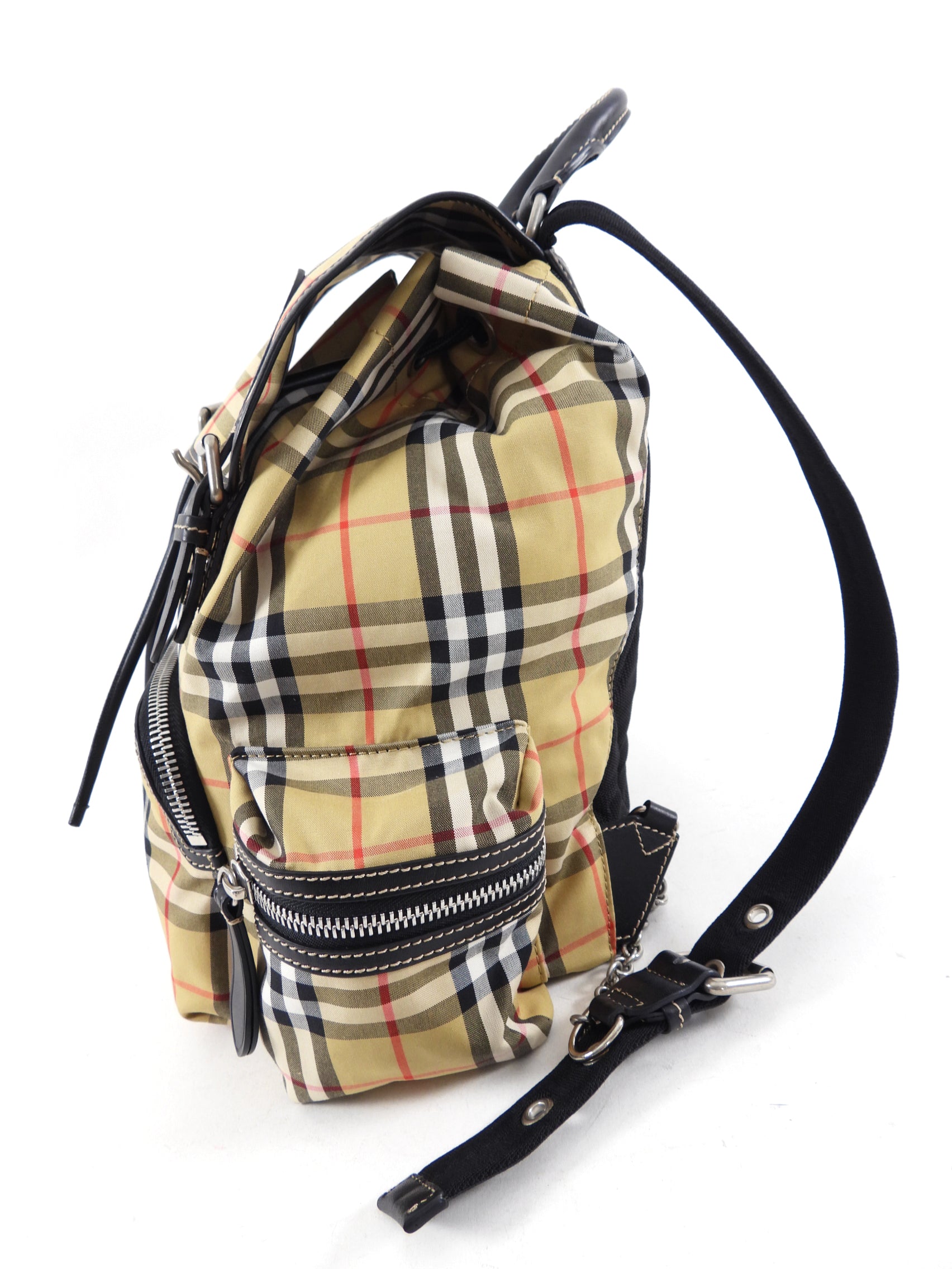 Burberry Large Check Fabric and Leather Backpack for Women & Men - Stylish Designer Travel Backpack for Work, School & Daily Commute