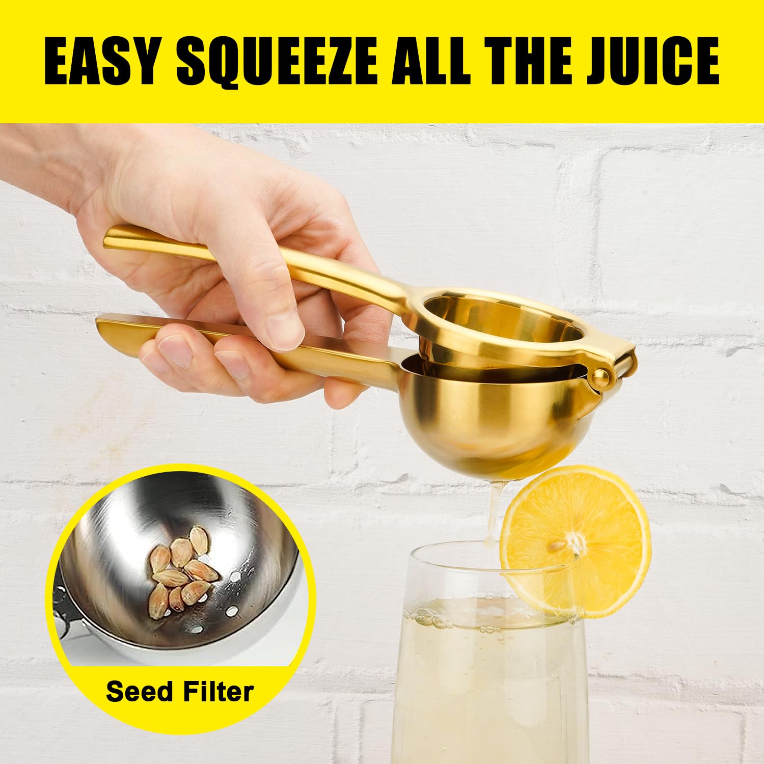 Premium Stainless Steel Lemon Squeezer - Heavy Duty Manual Citrus Juicer for Lemon, Lime & Orange - Rose Gold Bar Tool for Cocktails, Cooking & Healthy Juicing