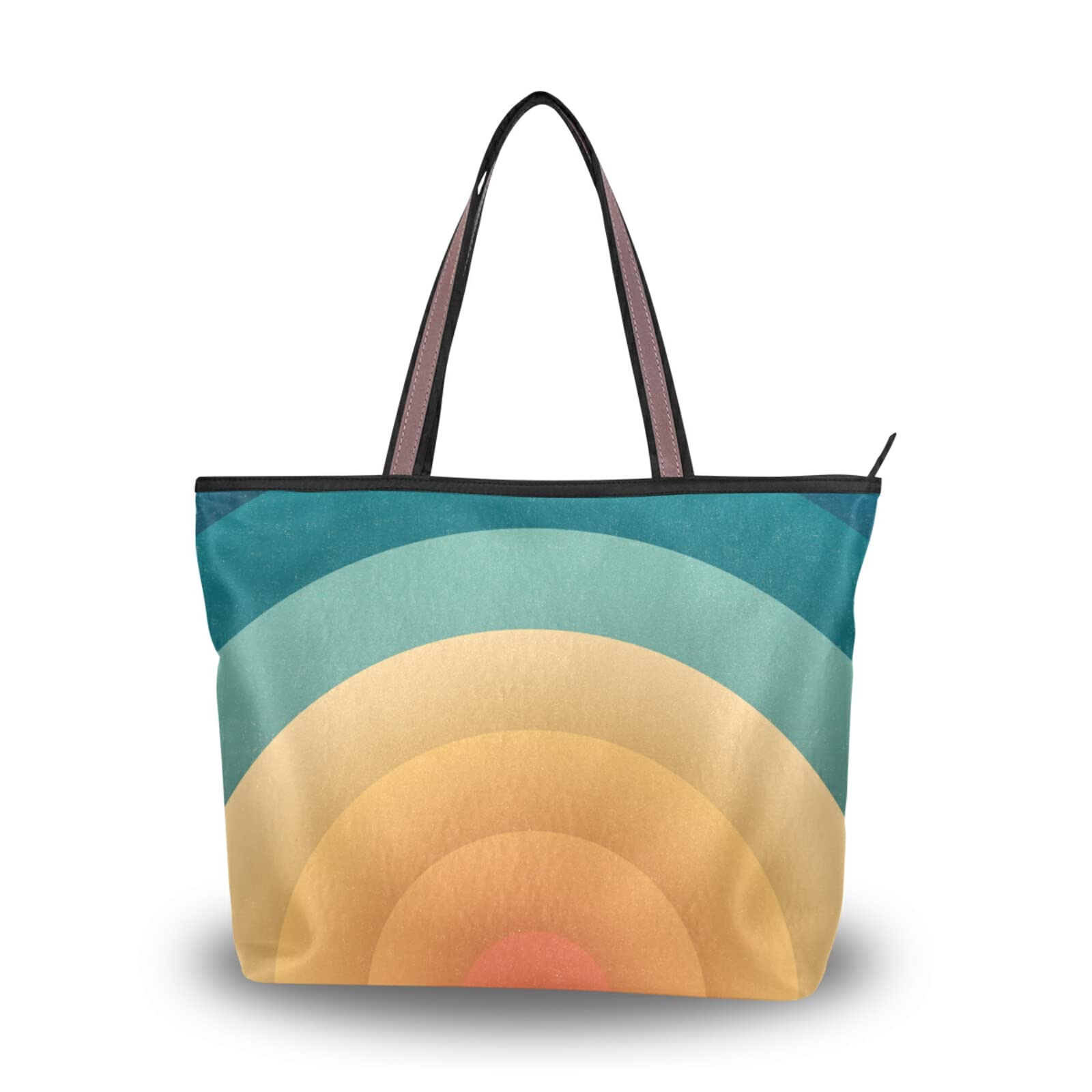 Abstract Radial Retro Tote Bag - Large Zippered Women's Purse for Shopping & Daily Use