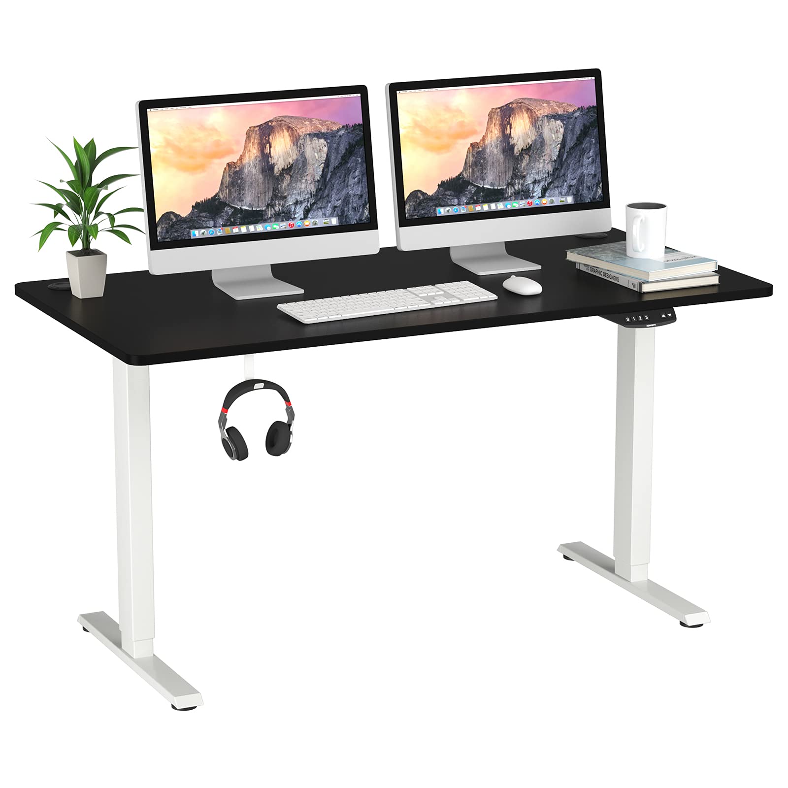 Tangkula 55 x 28 Inch Electric Height Adjustable Standing Desk - Dual Motor Sit Stand Workstation with Memory Controller, Anti-Collision & 1