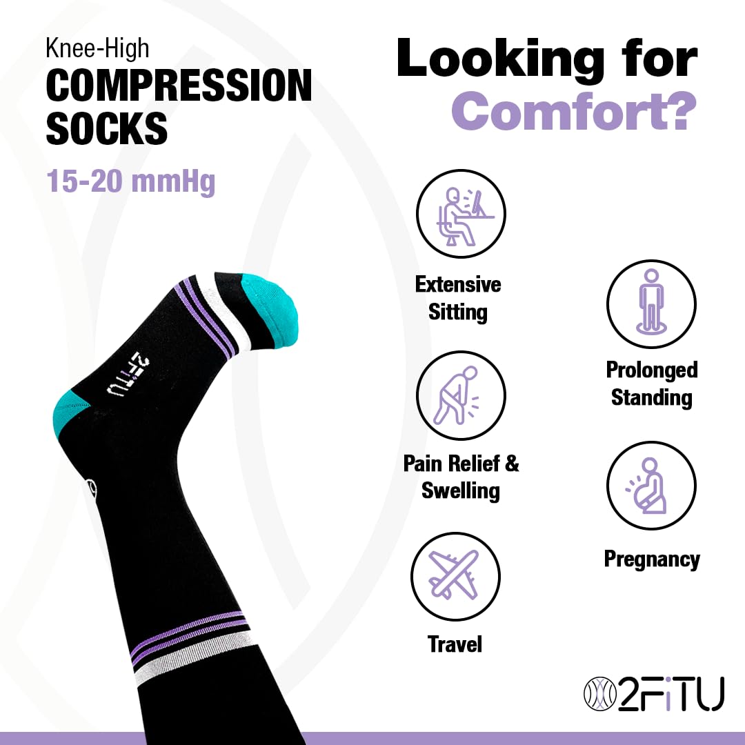 Graduated Compression Socks 15-20mmHg Knee High for Women & Men - Improve Circulation & Recovery - Perfect for Running, Travel, Pregnancy & Nurses - Best for Varicose Veins Relief & Long Flights