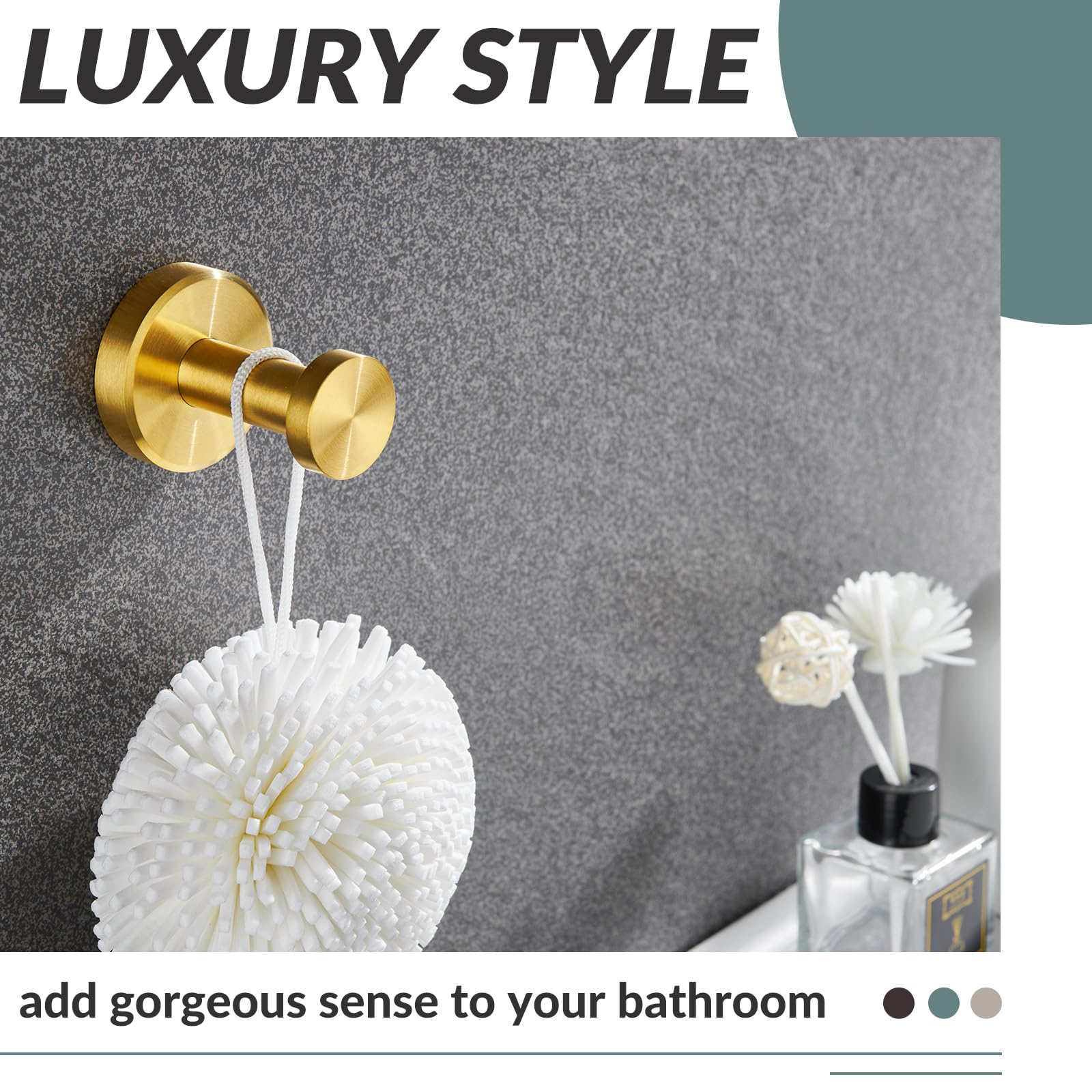 APLusee Brushed Gold Bathroom Towel Hook - SUS 304 Stainless Steel Round Coat Robe Hanger - Modern Decorative Wall Holder for Toilet, Kitchen & Closet Organization - Perfect for Hanging Robes, Towels and Clothes in Bathrooms, Laundry Rooms & Entryways
