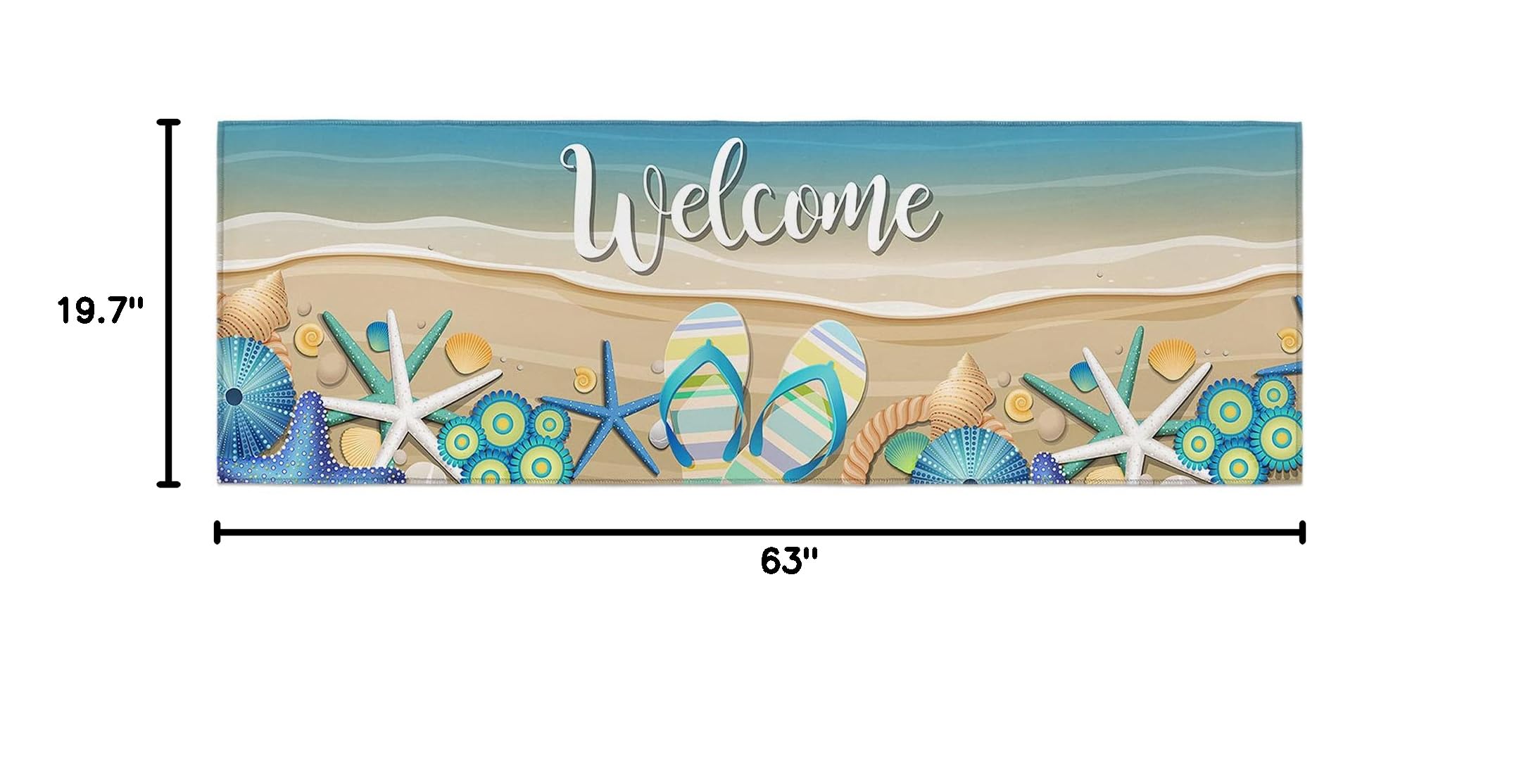 Non-Slip Absorbent Indoor Doormat - Soft TPR Backing Entrance Rug 20x63 Inch for Front/Back Door - Summer Beach Starfish Shell Design - Perfect for Home, Office, Apartment & Vacation Rentals