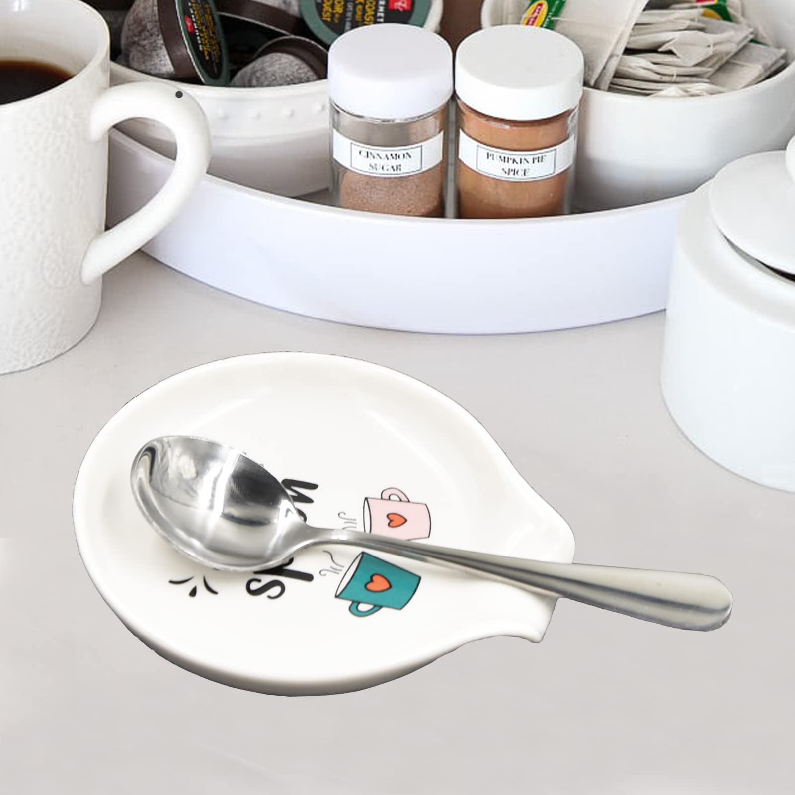 Ceramic Spoon Rest - Small Spoon Holder for Coffee & Tea Station, Bar Accessories, Kitchen Decor - Perfect for Coffee Shops, Home Kitchens & Dining Tables