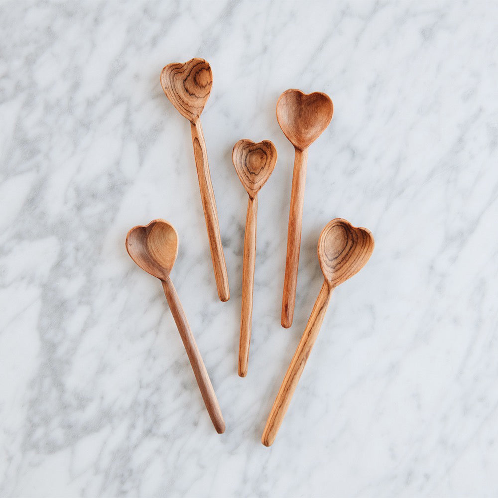Handcrafted Wild Olive Wood Heart Spoon - Eco-Friendly Kitchen Utensil for Cooking, Baking & Serving - Perfect for Romantic Dinners, Wedding Gifts & Home Decor