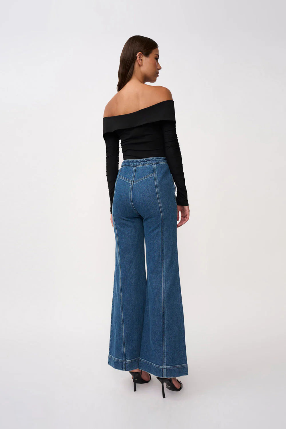 Della Women's Denim Wide Leg Jeans - Blue Wash Distressed High Waist Comfortable Stretch for Casual Outfits & Everyday Wear