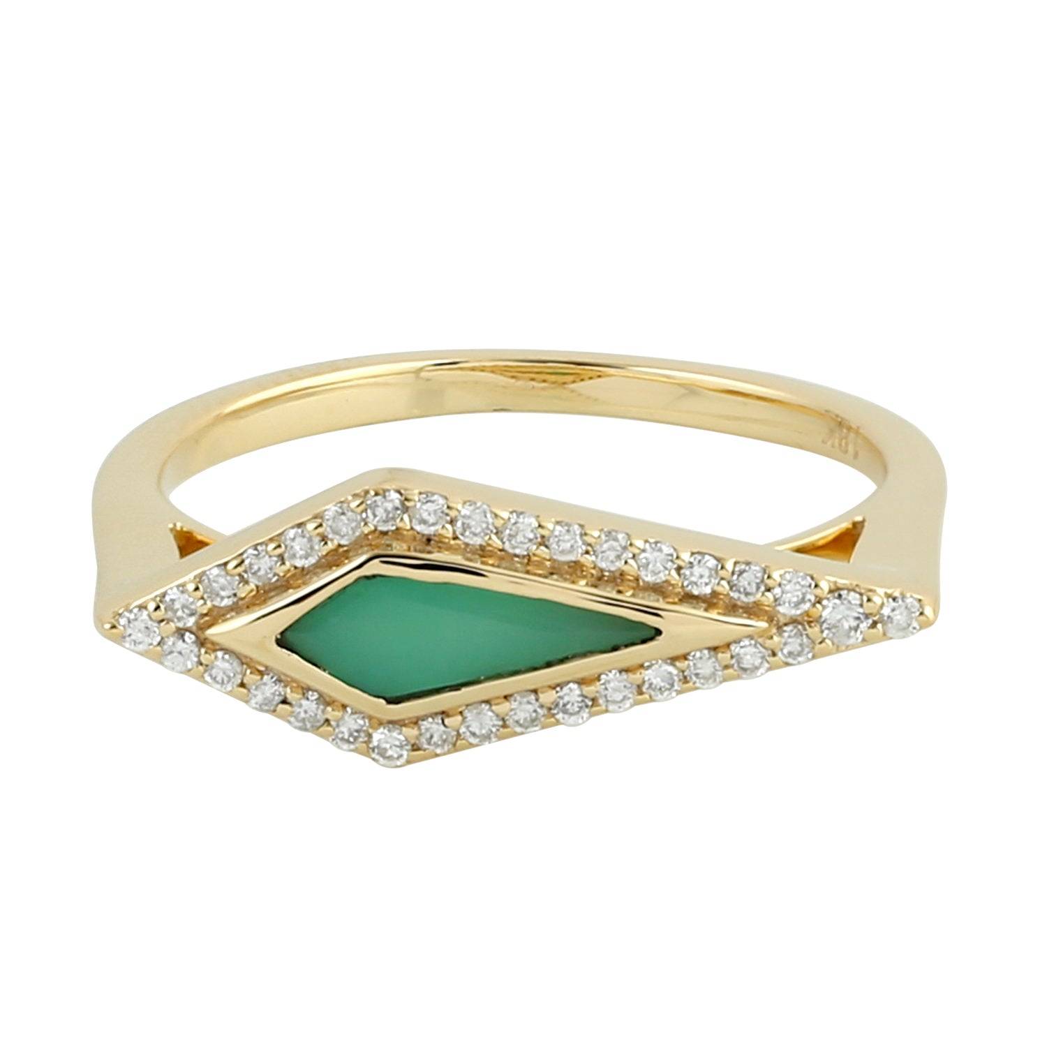 18K Yellow Gold Kite Cut Chrysoprase Pave Diamond Geometric Dainty Ring for Women - Elegant Everyday Jewelry, Perfect for Gifts, Parties & Special Occasions