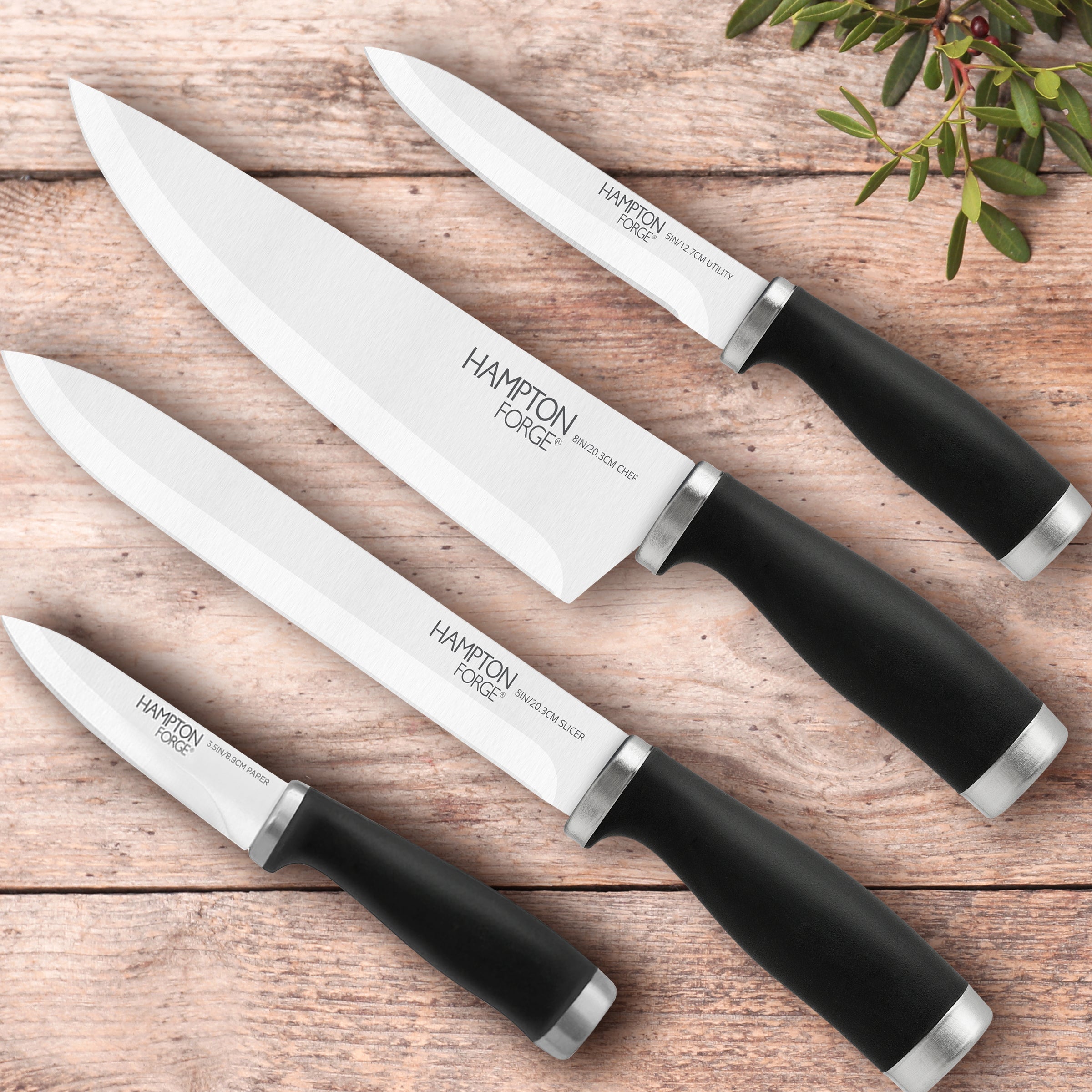 Premium 4-Piece Soft Grip Cutlery Set - Black Stainless Steel Knife Fork Spoon Set for Kitchen, Dining, Camping & Travel - Ergonomic Comfort Grip Utensils