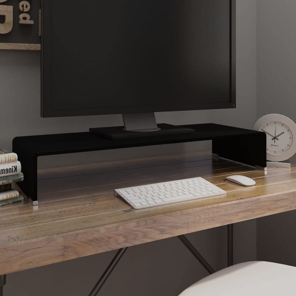 vidaXL Black Tempered Glass TV Stand - Modern TV Shelf & Monitor Riser with Storage Space for Multimedia Devices | Perfect for Living Room, Bedroom & Home Theater Setup