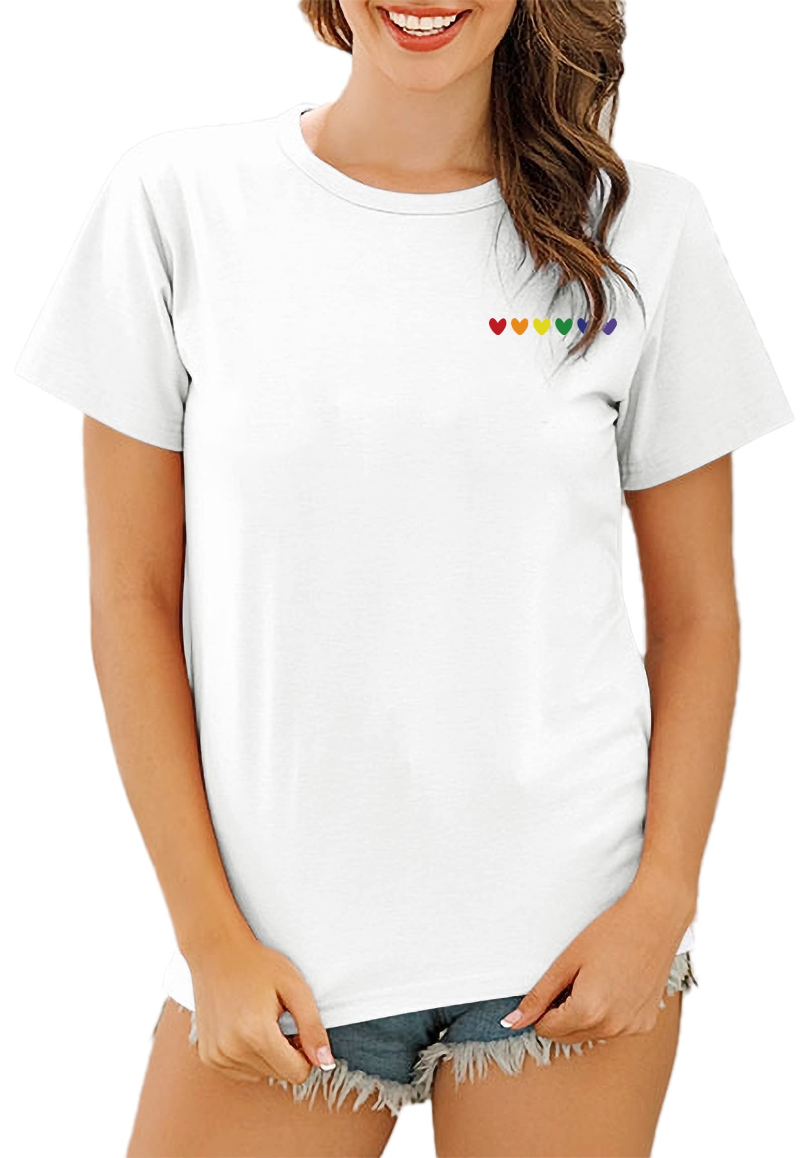Pride T-Shirts for Women - Rainbow Heart Graphic Tees | LGBT Shirts | Casual Short Sleeve Tops for Pride Parades, LGBTQ+ Events & Everyday Wear