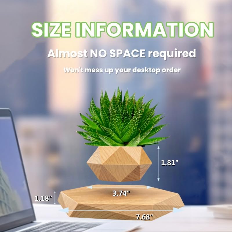 Levitating Plant Pot - Small 360° Rotating Floating Flower Pot for Home & Office Decor | Unique Levitating Display for Desk, Shelf or Tabletop | Perfect for Succulents, Air Plants & Small Decorations (Yellow)