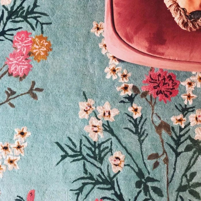 Opal Blue Hand Tufted Wool Rug - Premium Floral Design Home Decor for Living Room & Bedroom - Pre Order Now