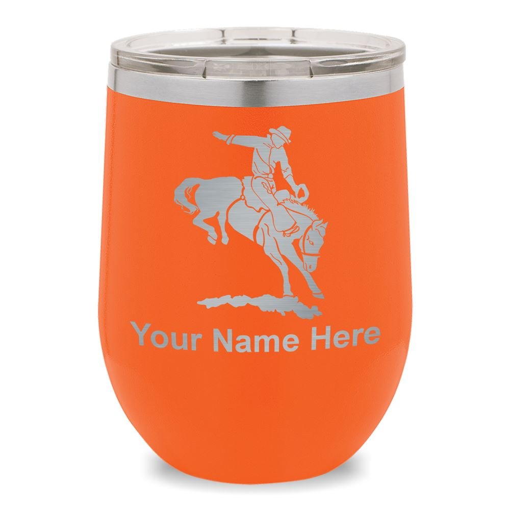 Personalized Engraved Bronco Rider Wine Glass Tumbler - Orange - Perfect for Western Themed Parties, Rodeo Events & Cowboy Gifts