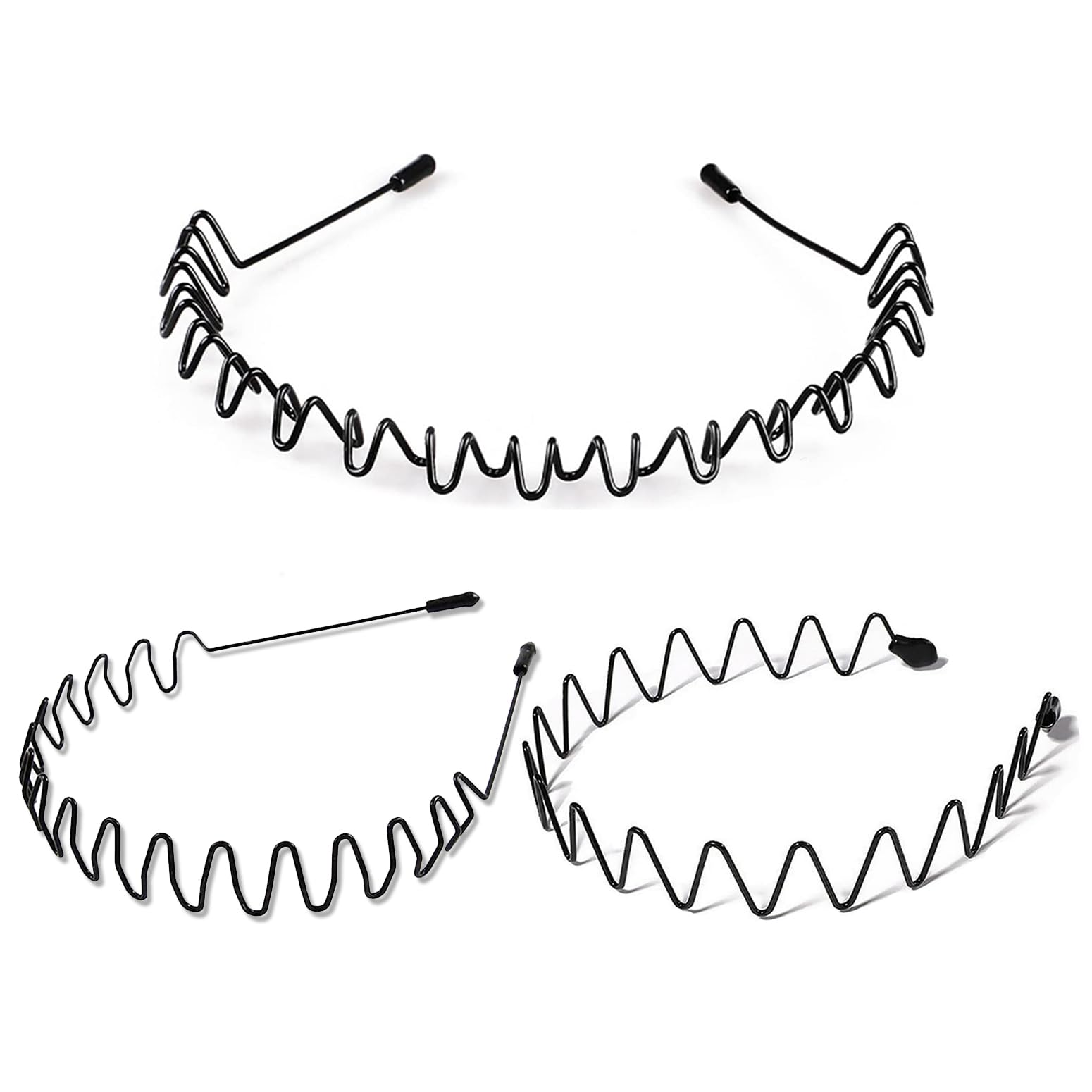 Premium Metal Sport Headbands for Men & Women - Non-Slip Wavy Hair Bands for Long Hair - Elastic Unisex Fitness Headwear (3 Pack) - Perfect for Running, Yoga, Gym & Outdoor Sports