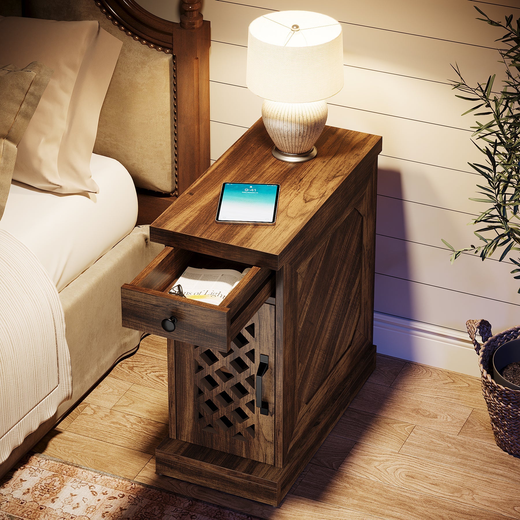 Rustic Wooden Side Table with Storage Drawer - End Table, Nightstand for Bedroom, Living Room - Perfect for Small Spaces & Home Decor