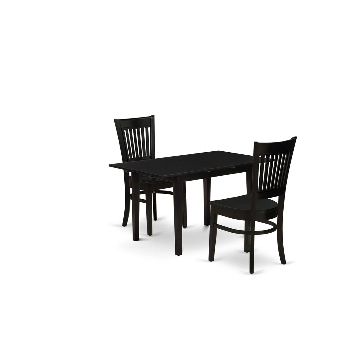 East West Furniture NFVA3-BLK-W 3-Piece Modern Dining Room Set - Black Rectangle Wooden Table with Butterfly Leaf Extension & 2 Upholstered Chairs (32x54 Inch) - Perfect for Small Spaces, Apartments, and Contemporary Kitchens