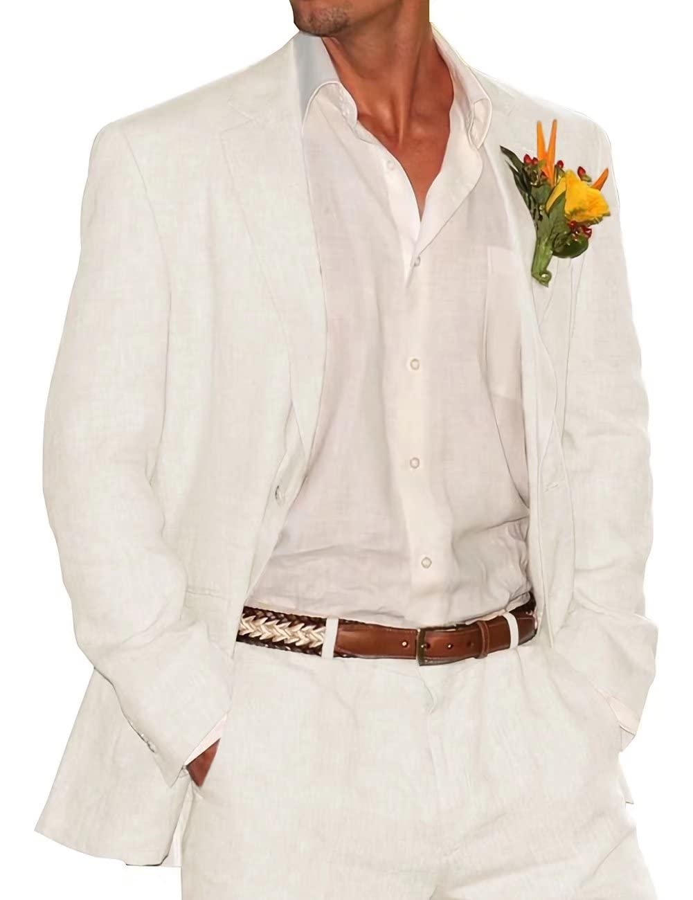 Men's Slim Fit Linen Suit 2-Piece Set - Summer Wedding Groomsmen Attire, Casual Linen Blazer for Prom & Party | Big & Tall Sizes | Perfect for Beach Weddings, Outdoor Events & Formal Occasions
