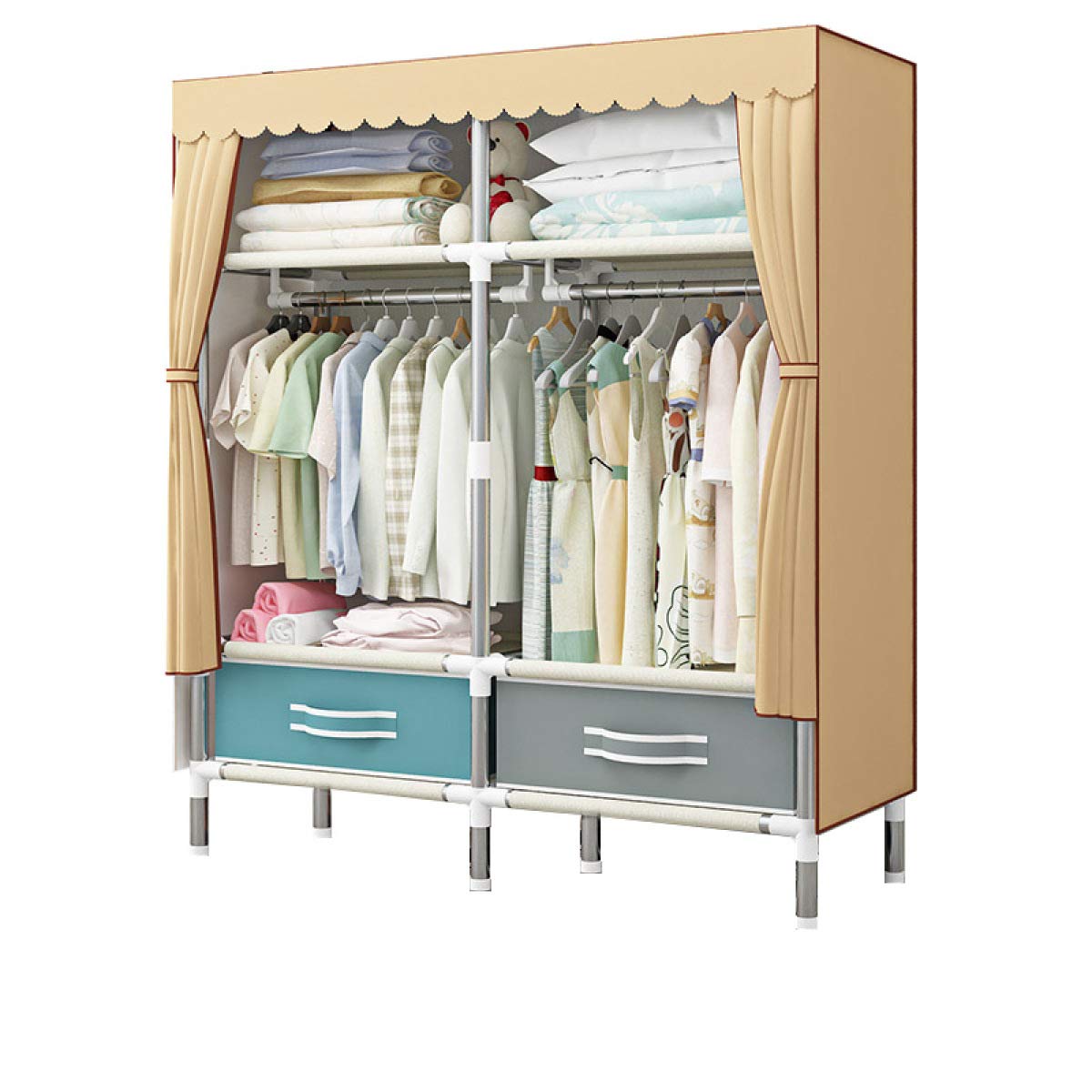 BYCDD Heavy-Duty Steel Pipe Cloth Wardrobe for Bedroom - Portable Closet Storage Organizer (100x45x170cm, Brown) - Quick Assembly Extra Storage Solution for Small Spaces, Apartments & Dorm Rooms