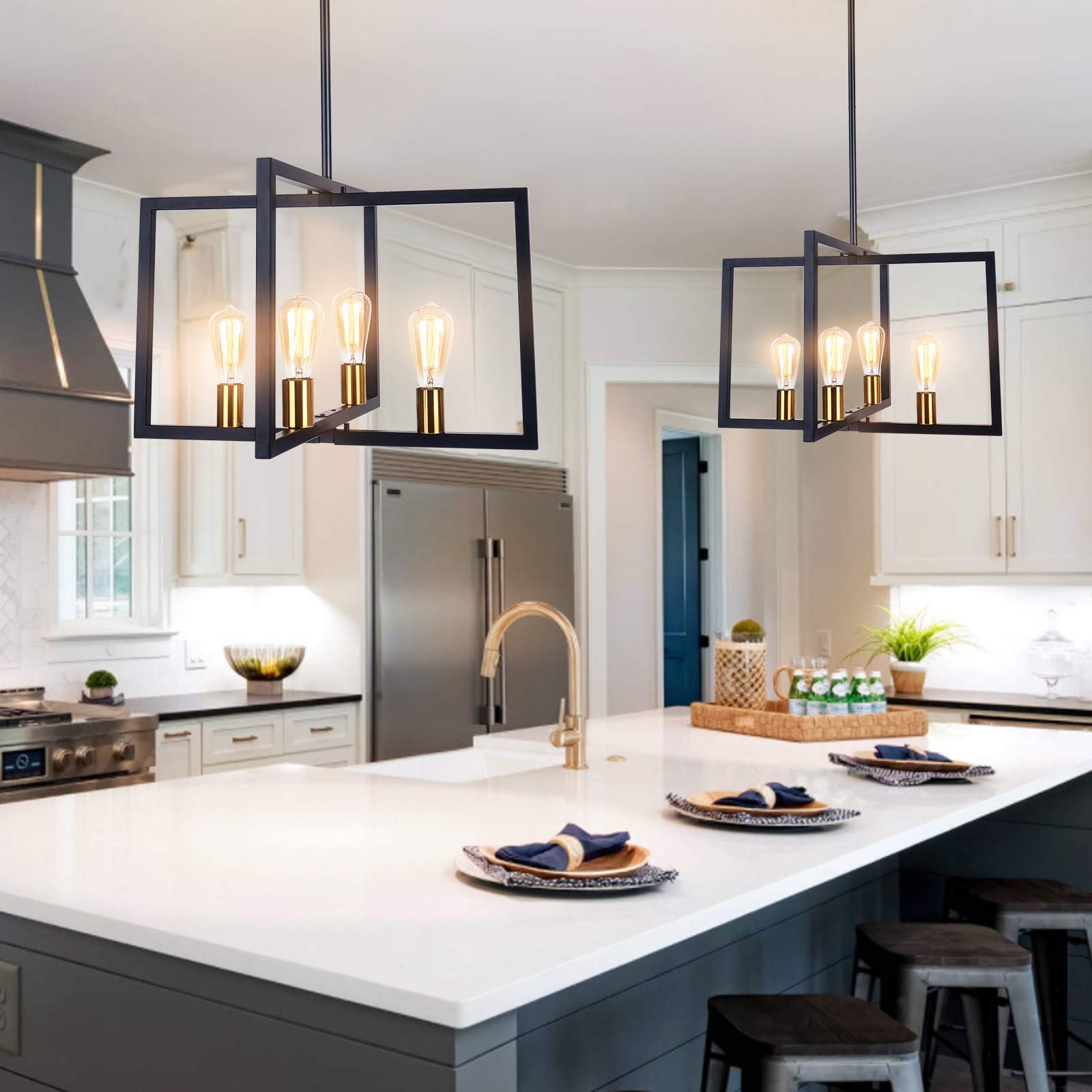 Modern Rectangle Linear Chandelier - Kitchen Island Pendant Lighting Fixture for Dining Room & Ceiling Hanging | Perfect for Contemporary Home Decor & Restaurant Ambiance