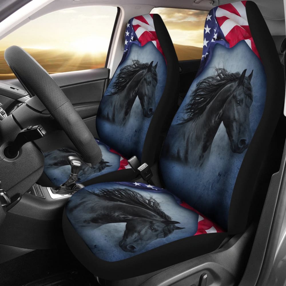 American Flag Wild Horse Car Seat Covers for Trucks & SUVs - Durable Neoprene Protection - Perfect for Road Trips & Patriotic Decor