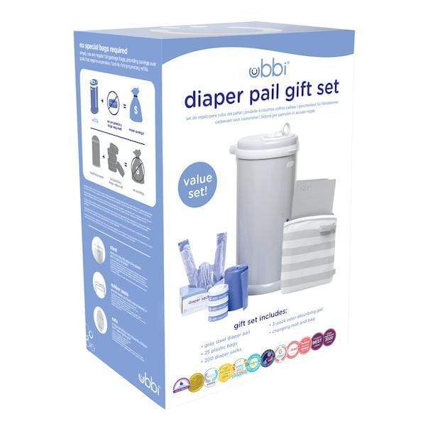 Ubbi Diaper Pail Gift Set - Odor-Locking Steel Diaper Pail with Refill Bags - Perfect for Nursery, Baby Shower & New Parents Gift