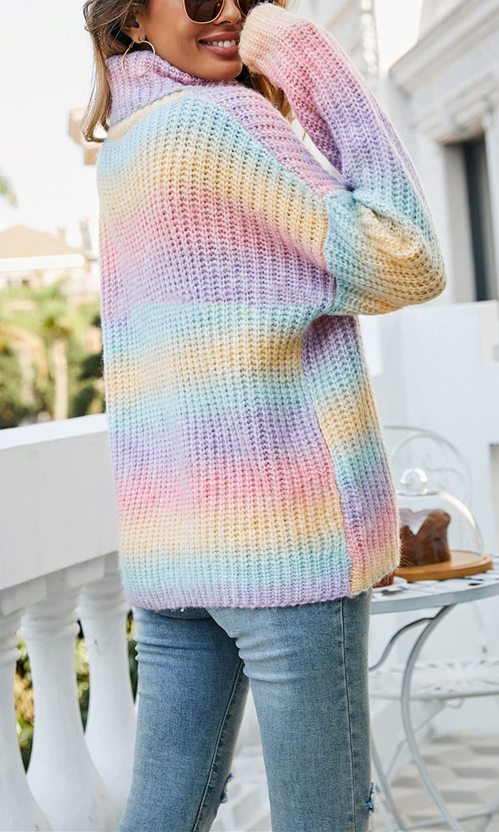 CHARTOU Women's Chunky Ribbed Turtleneck Sweater - Rainbow Gradient Color Knit Pullover for Winter Fashion & Casual Outfits | Perfect for Office, Date Night & Holiday Gatherings