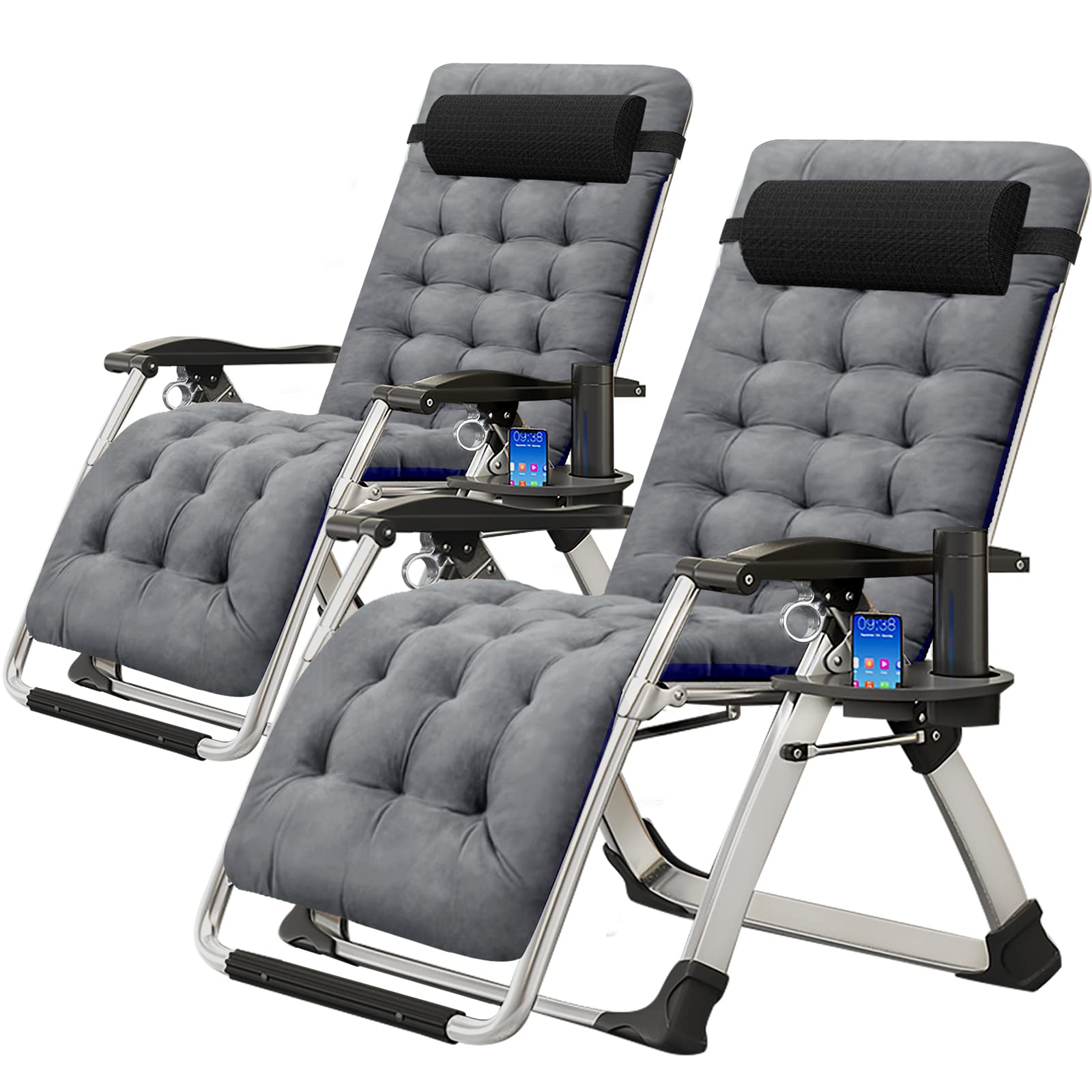 H&ZT 2 Pack Zero Gravity Reclining Chair with Removable Cushion, Adjustable Headrest & Footrest - Heavy Duty 440 lbs Capacity - Perfect for Patio, Poolside, Beach, Camping & Backyard Relaxation