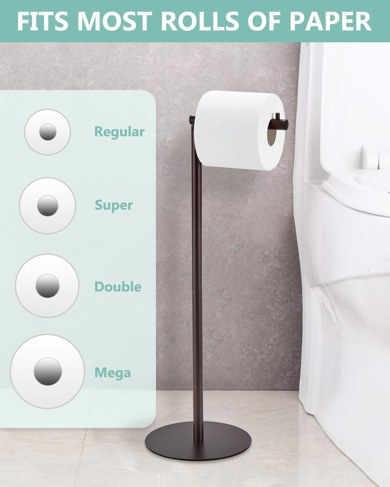 Free Standing Toilet Paper Holder Stand with 4-Roll Reserve - Modern Bathroom Tissue Roll Dispenser in Oil Rubbed Bronze by Housen Solutions - Perfect for Home, Office, and RV Bathroom Organization