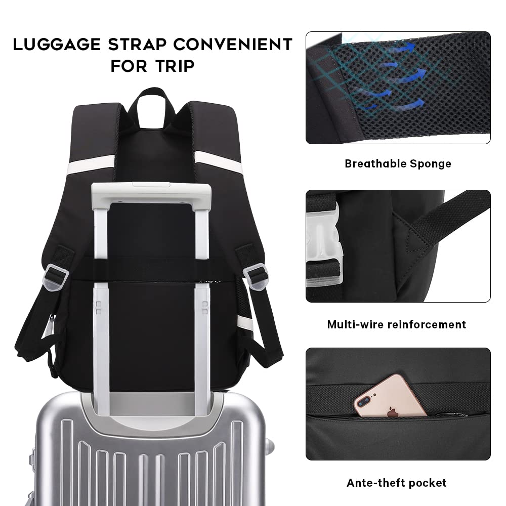 15.6 Inch Laptop Backpack for Women - Waterproof College School Backpack with USB Charging Port, Travel Daypack & Overnight Bag (Black) - Perfect for Work, School, Commuting & Business Trips