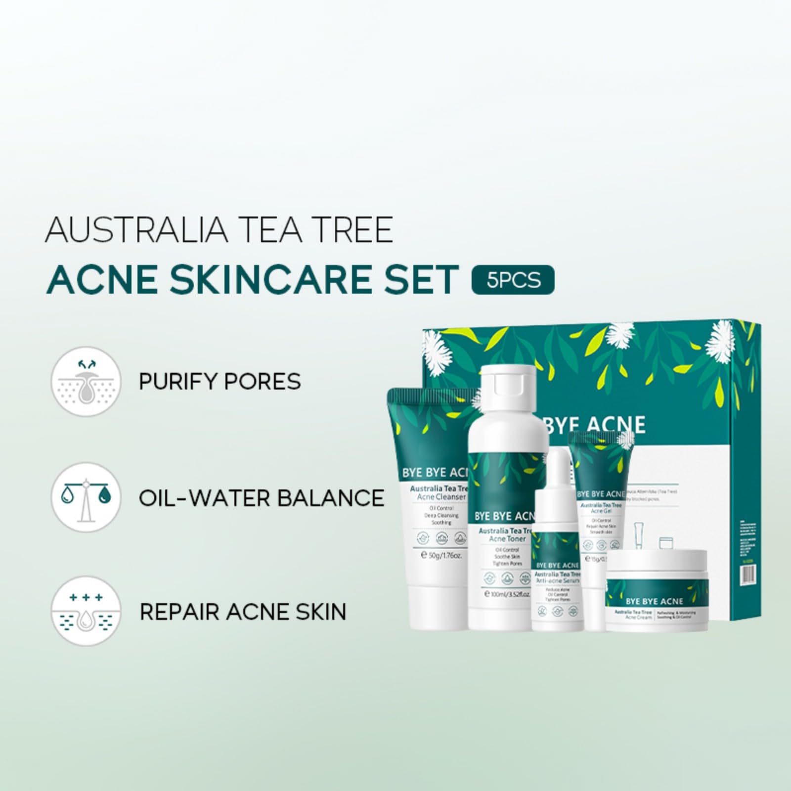 Tea Tree Essential Oil Acne Treatment Skincare Set - Cleanser, Toner, Serum & Gel for Teens 10-12 | Face Care Kit for Boys & Girls | Perfect for Daily Routine & Teen Skin Problems