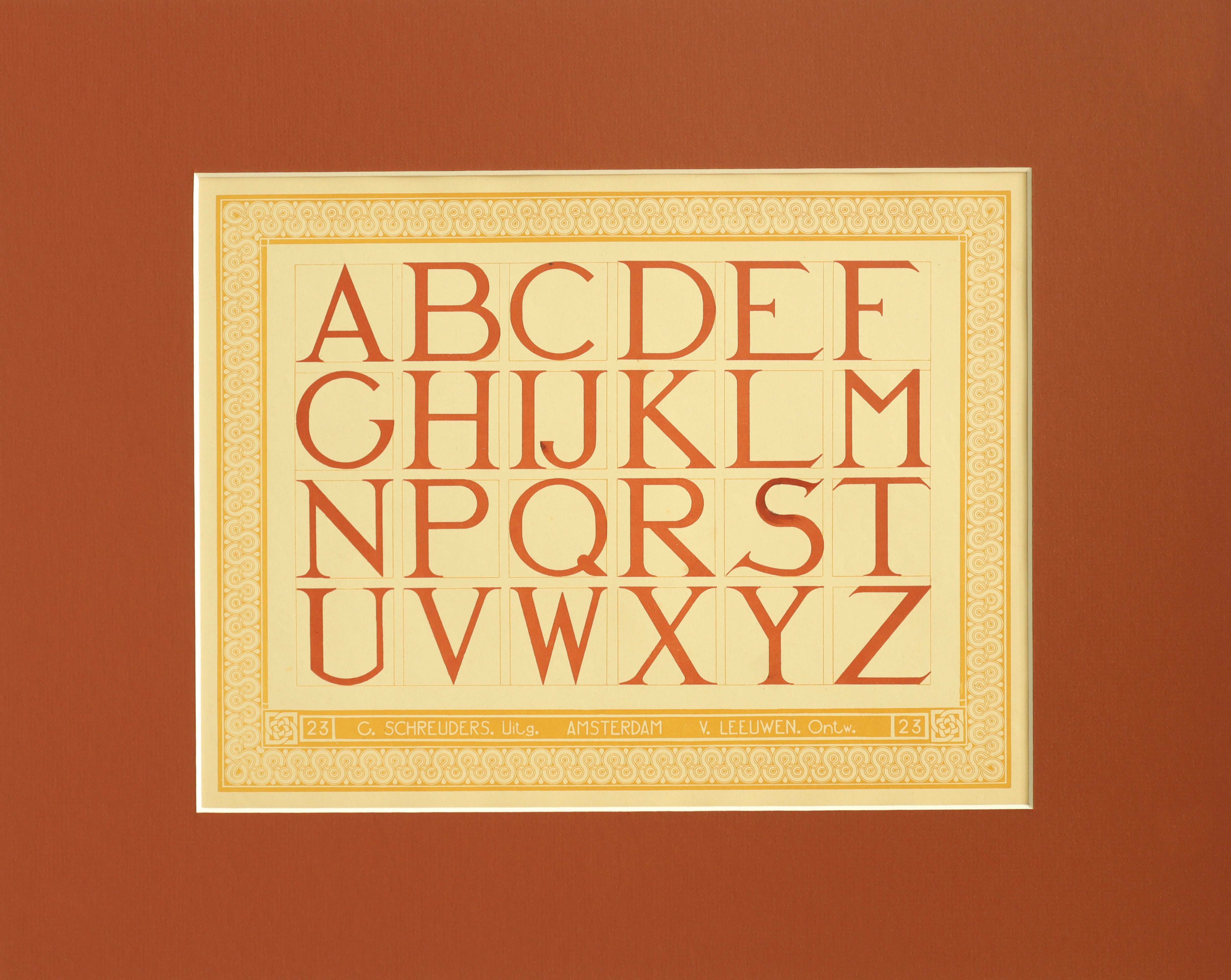Vintage 1907 Dutch Letterpress Alphabet Sheet - Matted Art Print (ABCDEF GHIJKLM NPQRST UVWXYZ) - Perfect for Home Office Decor, Graphic Design Inspiration & Vintage Typography Collectors