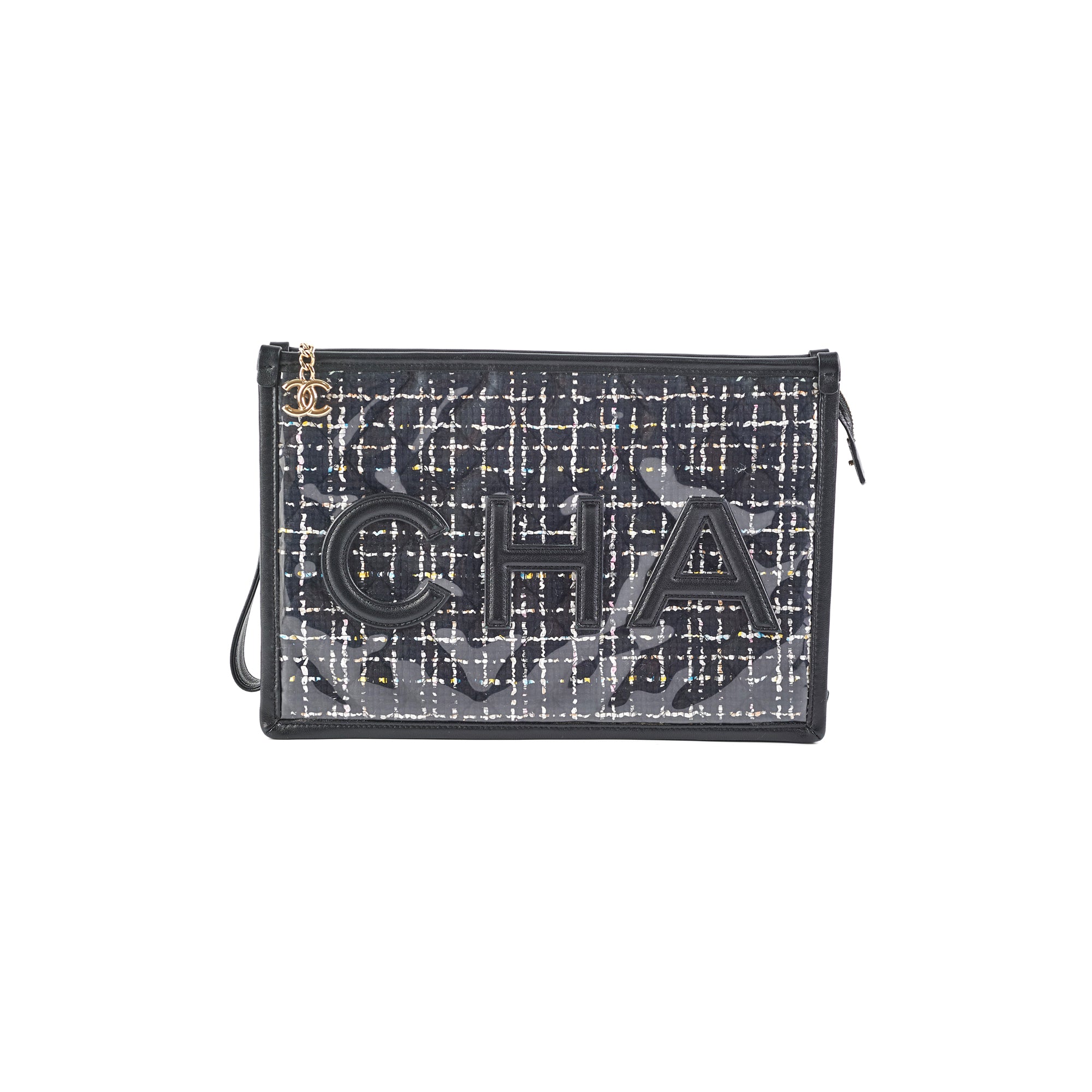 Chanel PVC Black Tweed Clutch Bag for Women | Luxury Designer Handbag for Evening Parties, Weddings & Special Occasions