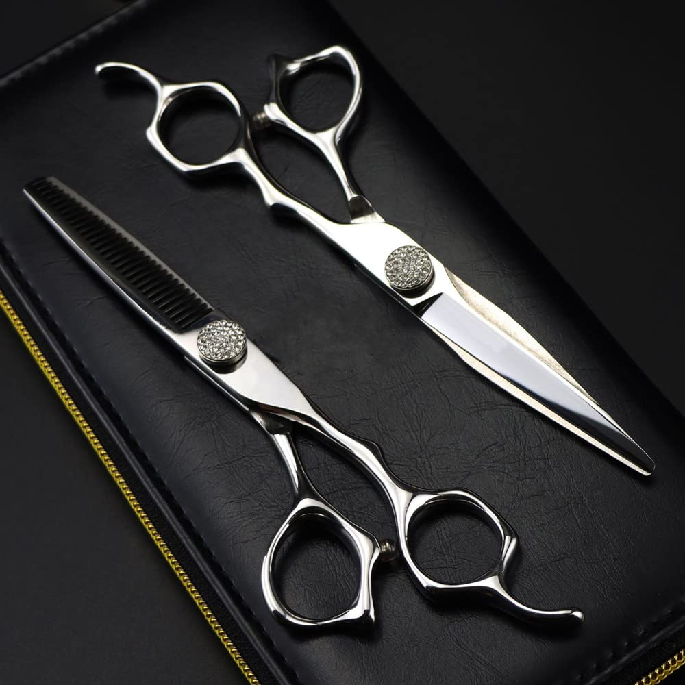 Professional 6 Inch Barber Scissors - Japan 440C Steel Hair Cutting Shears with Bearing, Gem Hairdressing & Thinning Scissors for Salon & Home Use (Set)